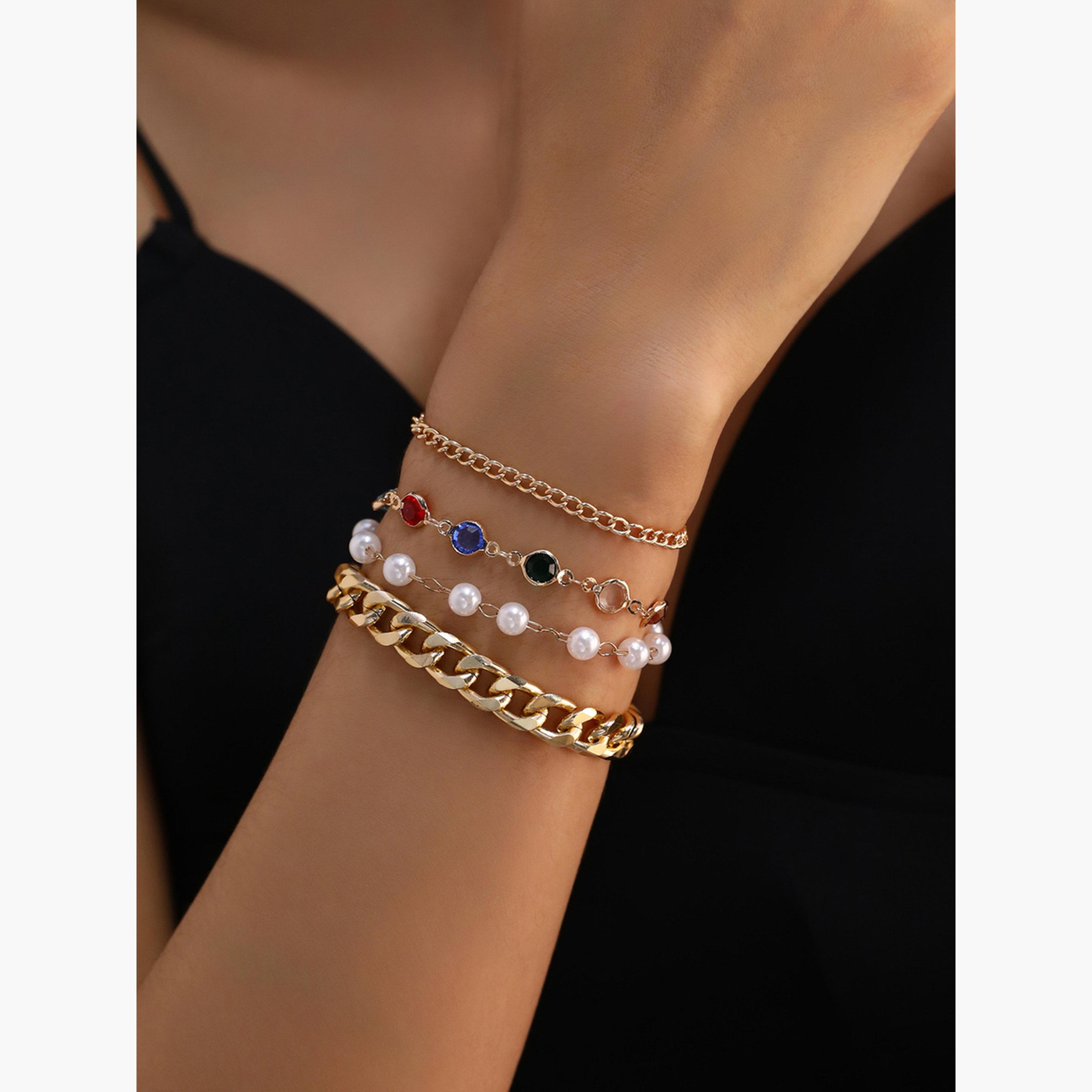 مجموعة من 4 أساور يد يد متنوعة-women-watchesandjewellery-jewellery-banglesandbracelets-image-2