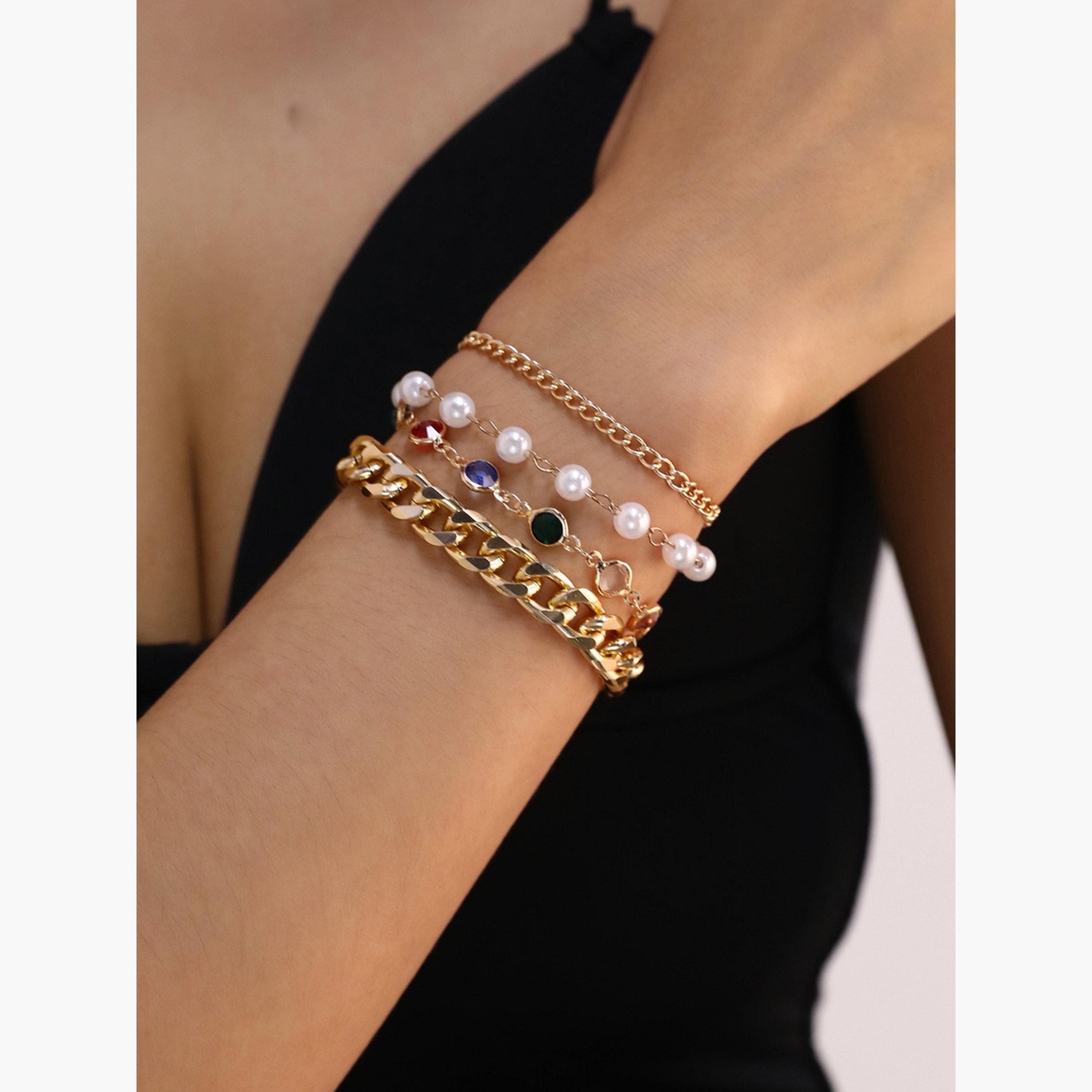 مجموعة من 4 أساور يد يد متنوعة-women-watchesandjewellery-jewellery-banglesandbracelets-image-5