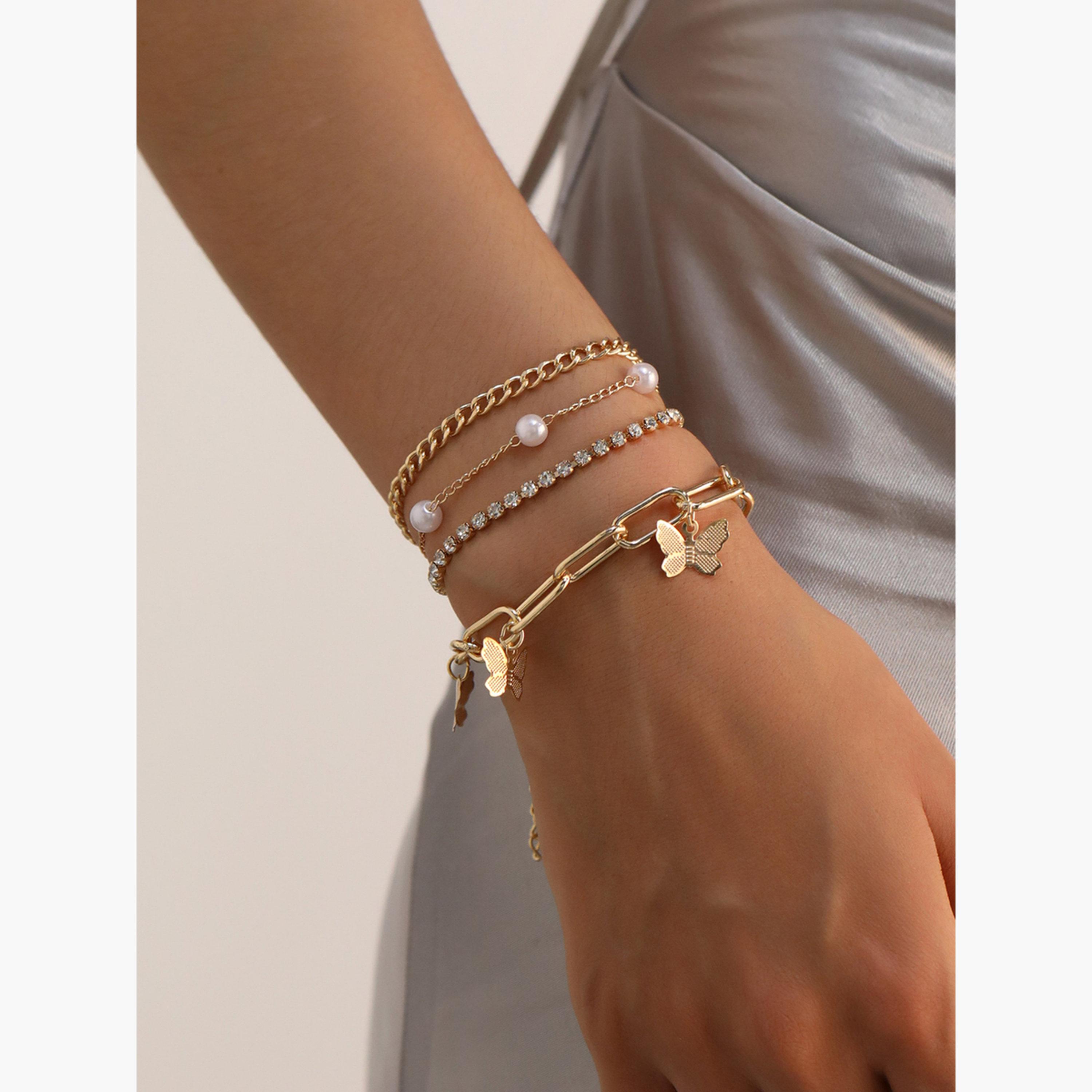 مجموعة من 4 أساور يد بتعليقة فراشة-women-watchesandjewellery-jewellery-banglesandbracelets-image-2