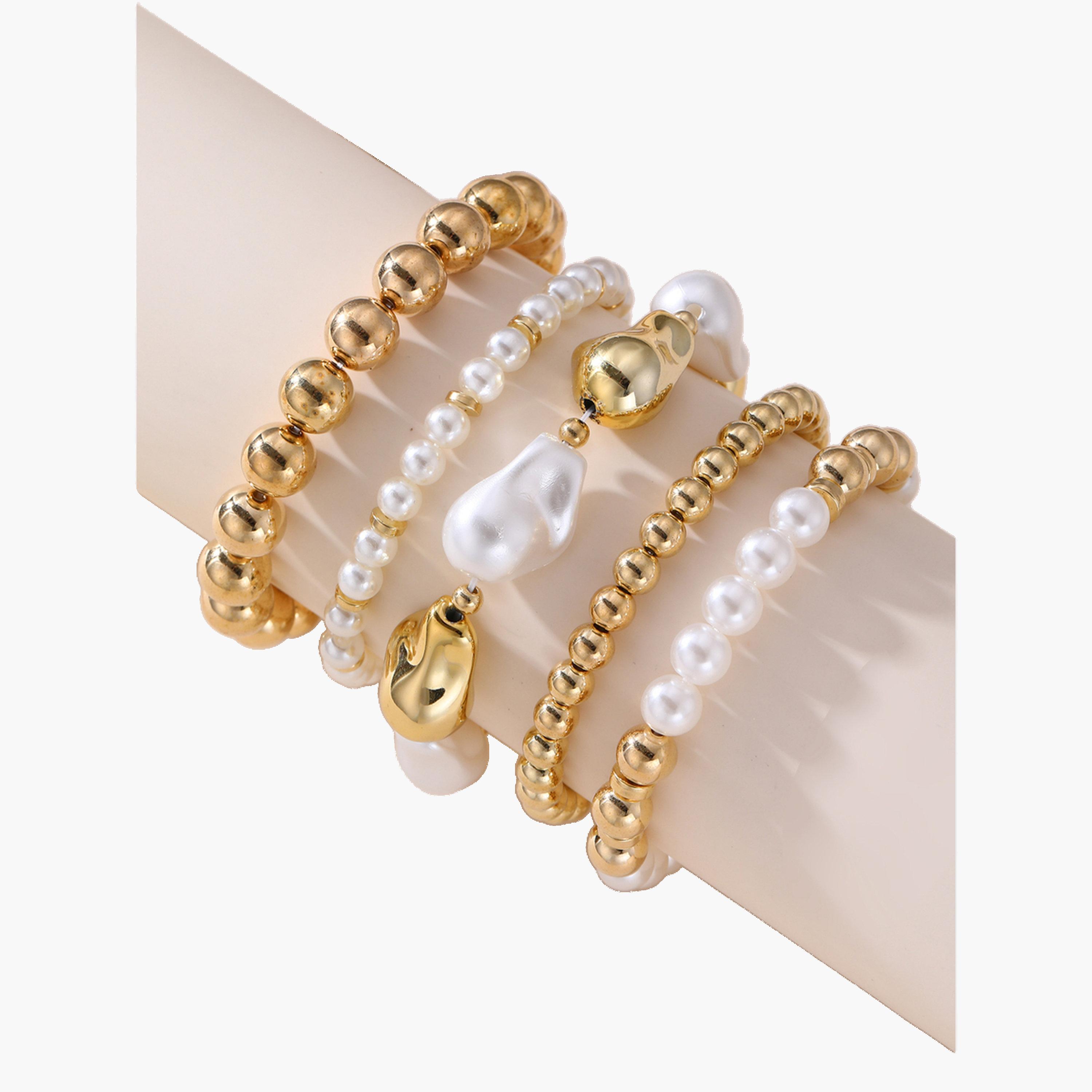 Take Two Set of 5 - Faux Pearl Beaded Bracelets-women-watchesandjewellery-jewellery-banglesandbracelets-image-1