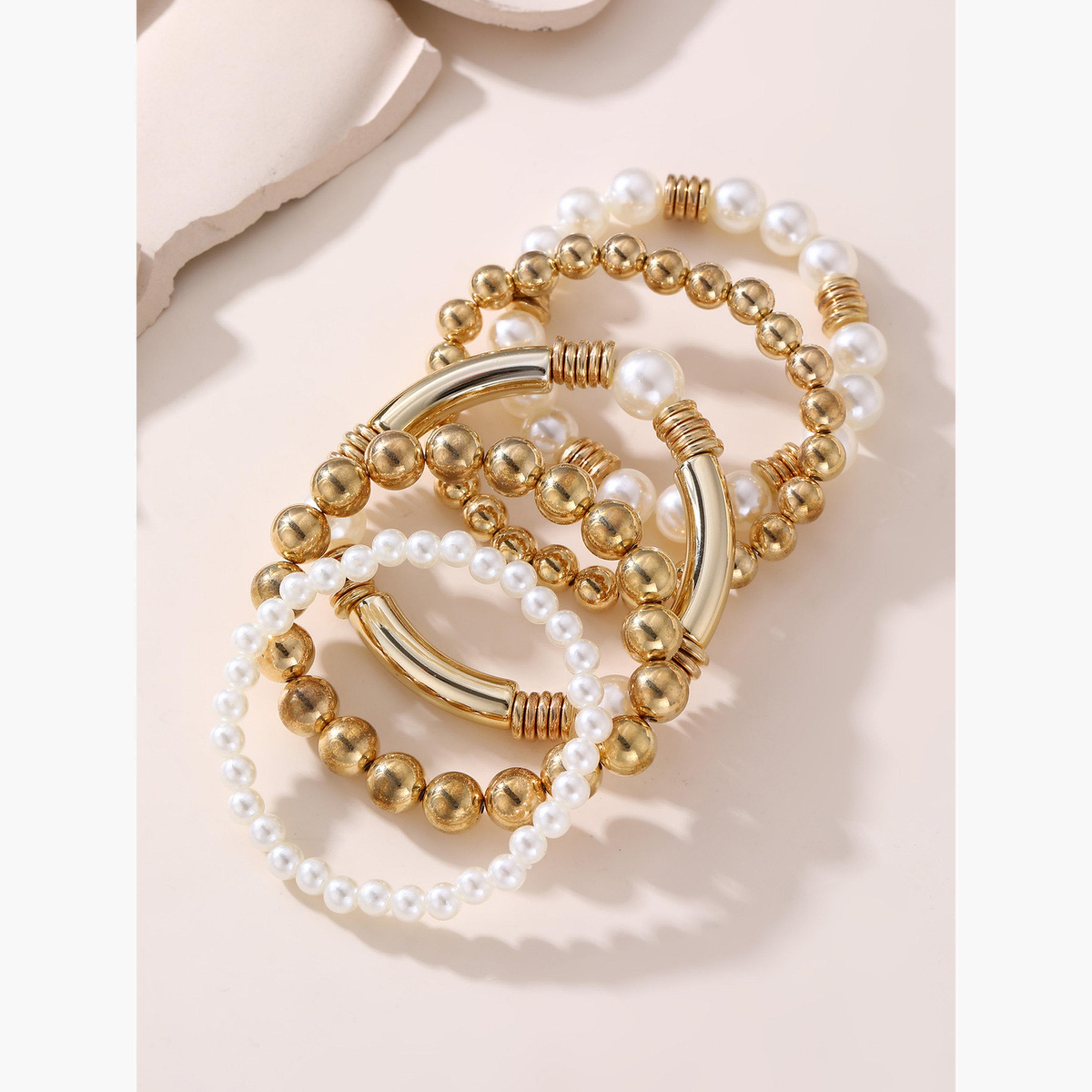 مجموعة من 5 أساور يد مزينة باللؤلؤ الصناعي والخرز-women-watchesandjewellery-jewellery-banglesandbracelets-image-3