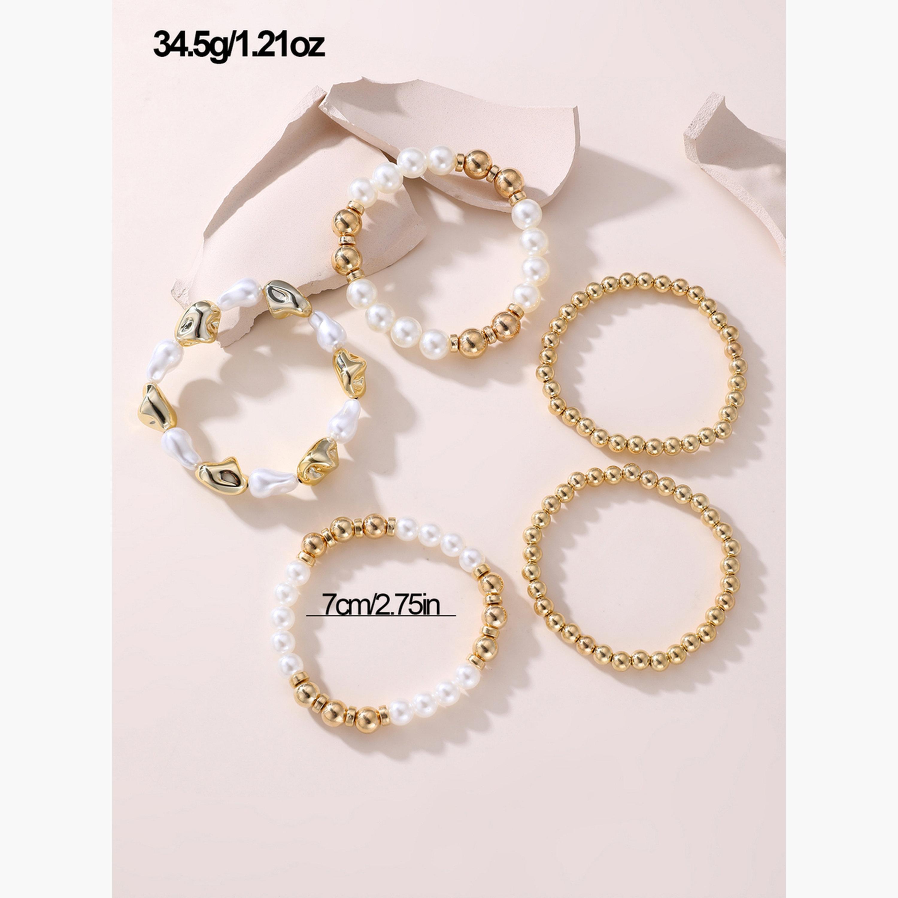 مجموعة من 5 أساور يد مزينة باللؤلؤ الصناعي والخرز-women-watchesandjewellery-jewellery-banglesandbracelets-image-6