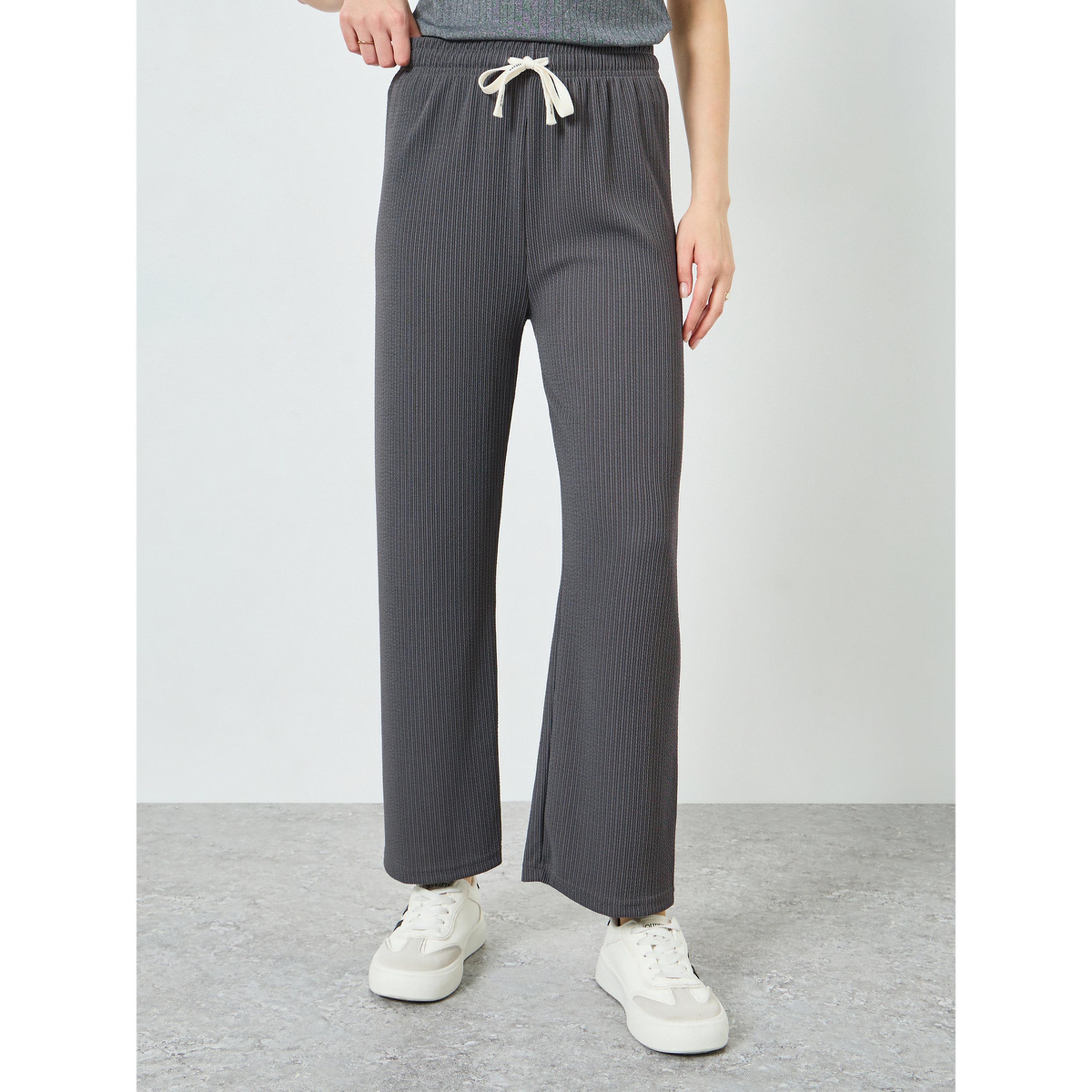 Styli Women Grey Knitted Wide Leg Joggers-women-clothing-bottoms-joggers-image-1