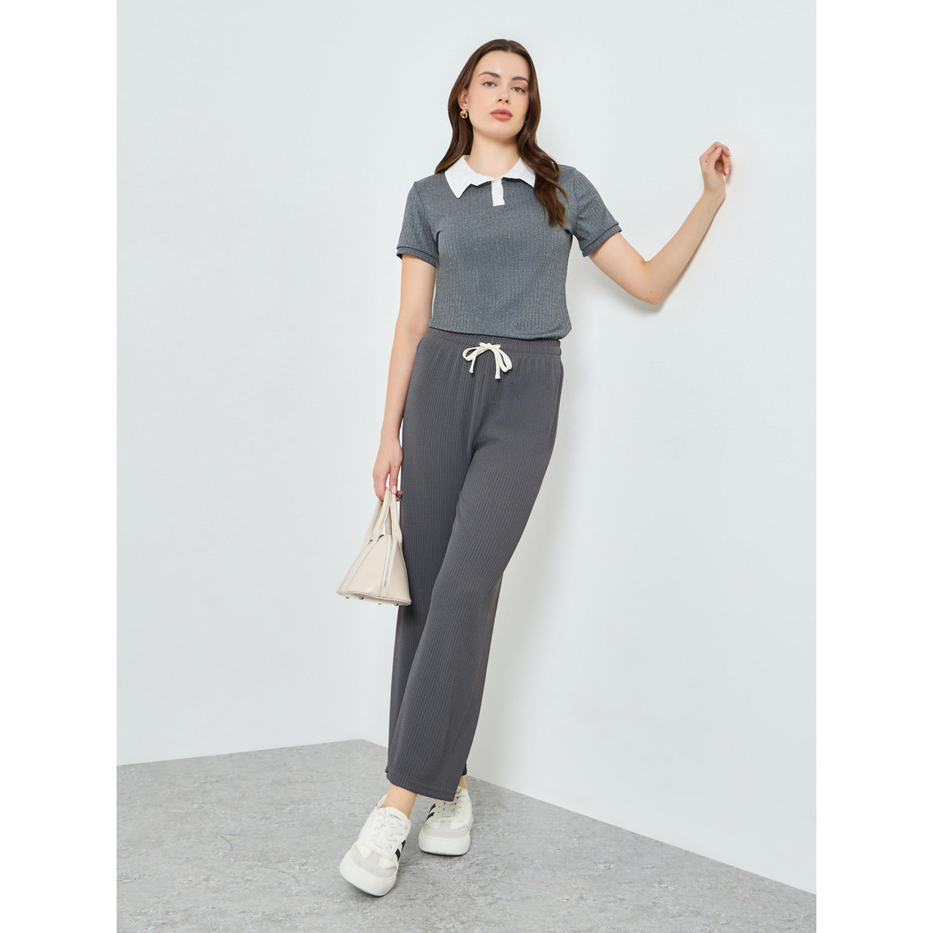 Styli Women Grey Knitted Wide Leg Joggers-women-clothing-bottoms-joggers-image-2