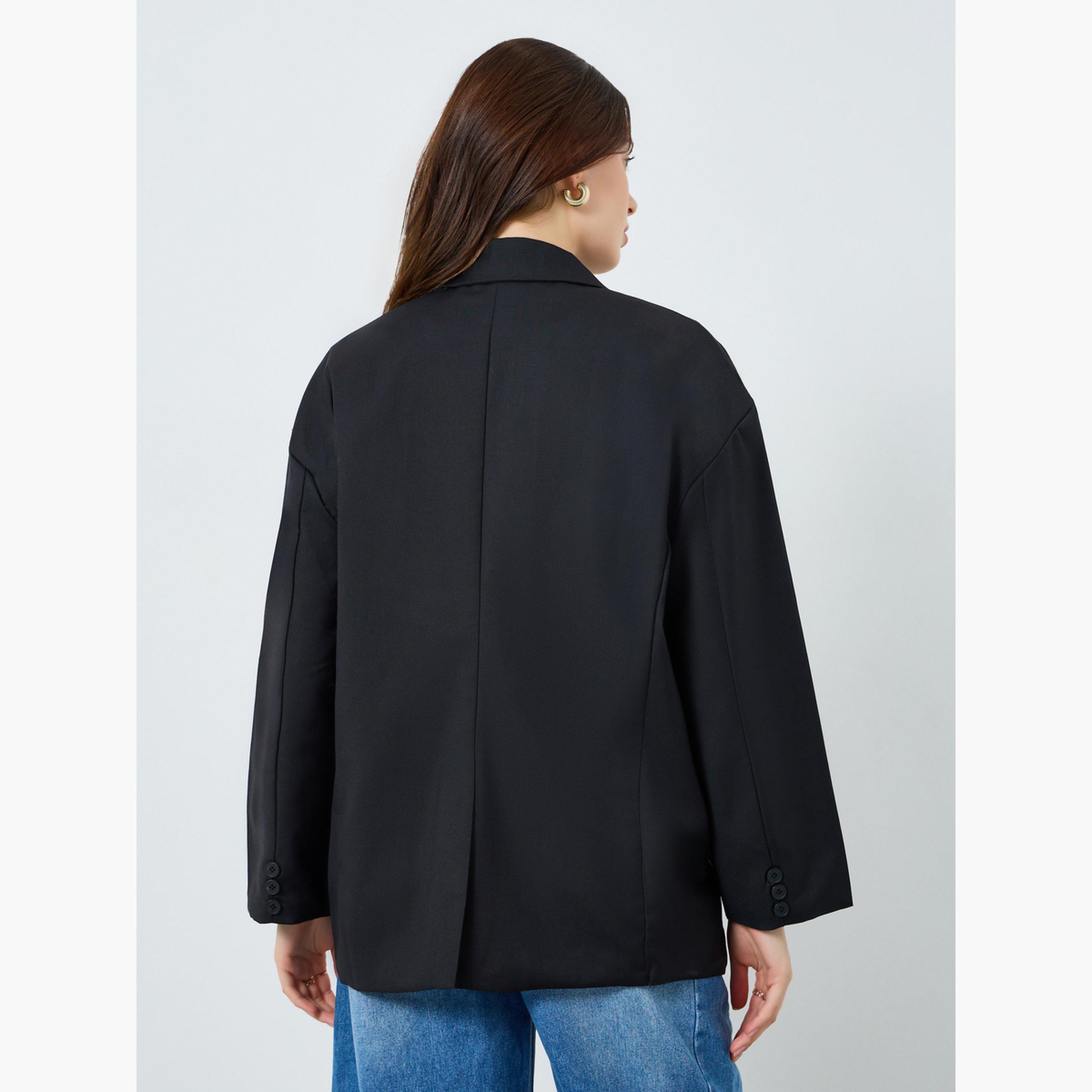 Styli Women Black Button-Front Blazer-women-clothing-coatsandjackets-blazers-image-4
