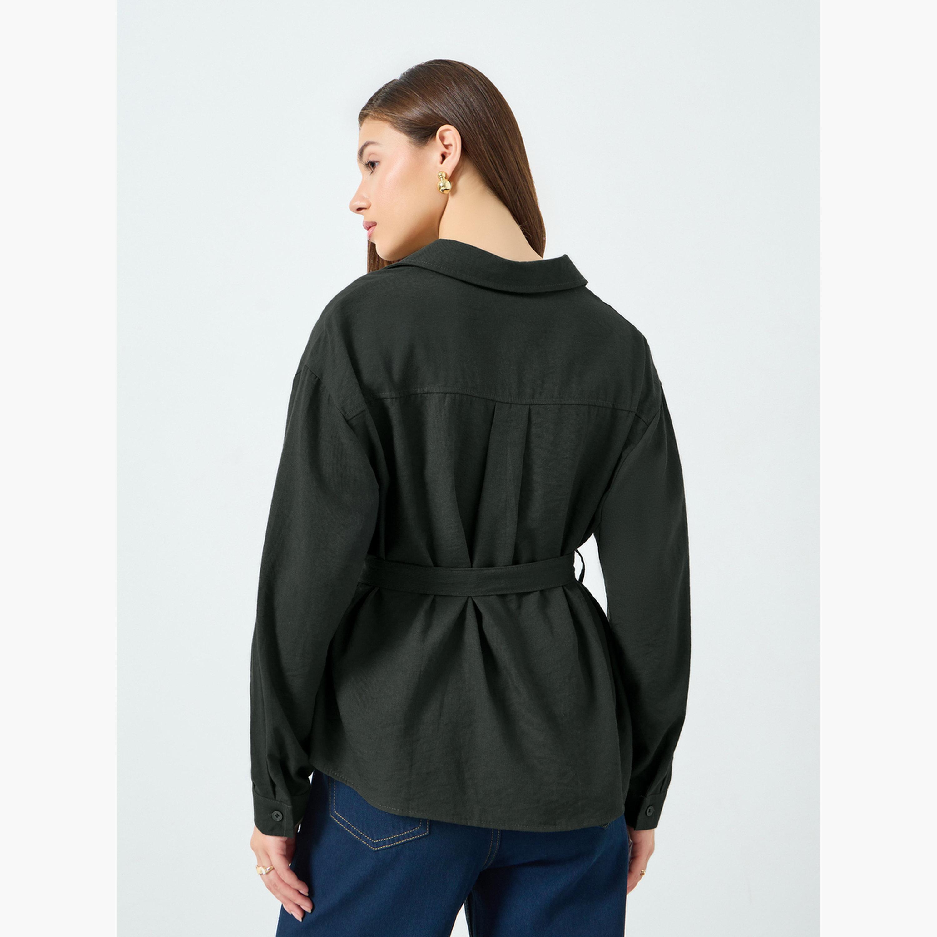Styli Women Black Belted Long Sleeve Blouse-women-clothing-shirtsandblouses-blouses-image-4