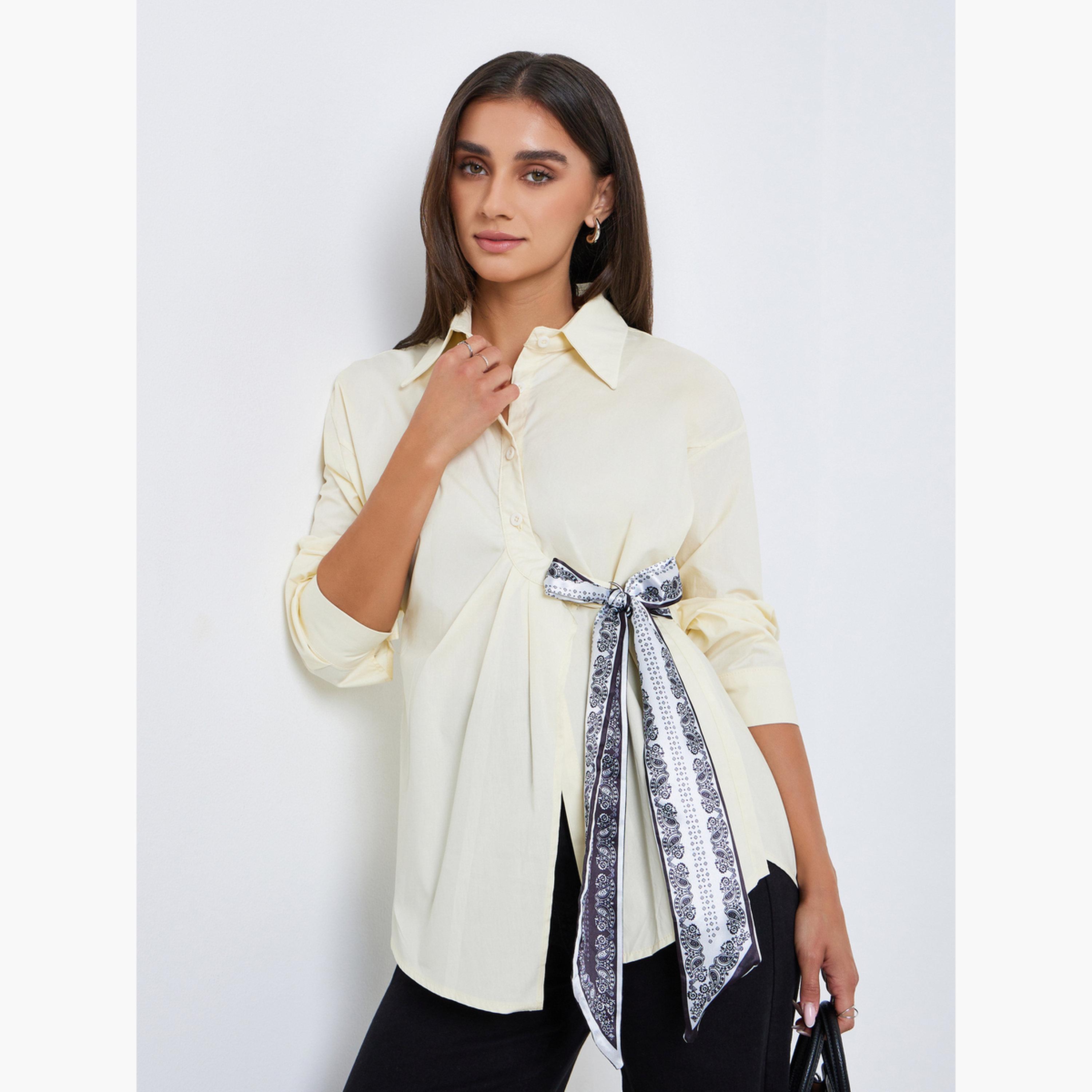 بلوزة بأكمام طويلة وتفاصيل وشاح-women-clothing-shirtsandblouses-blouses-image-1