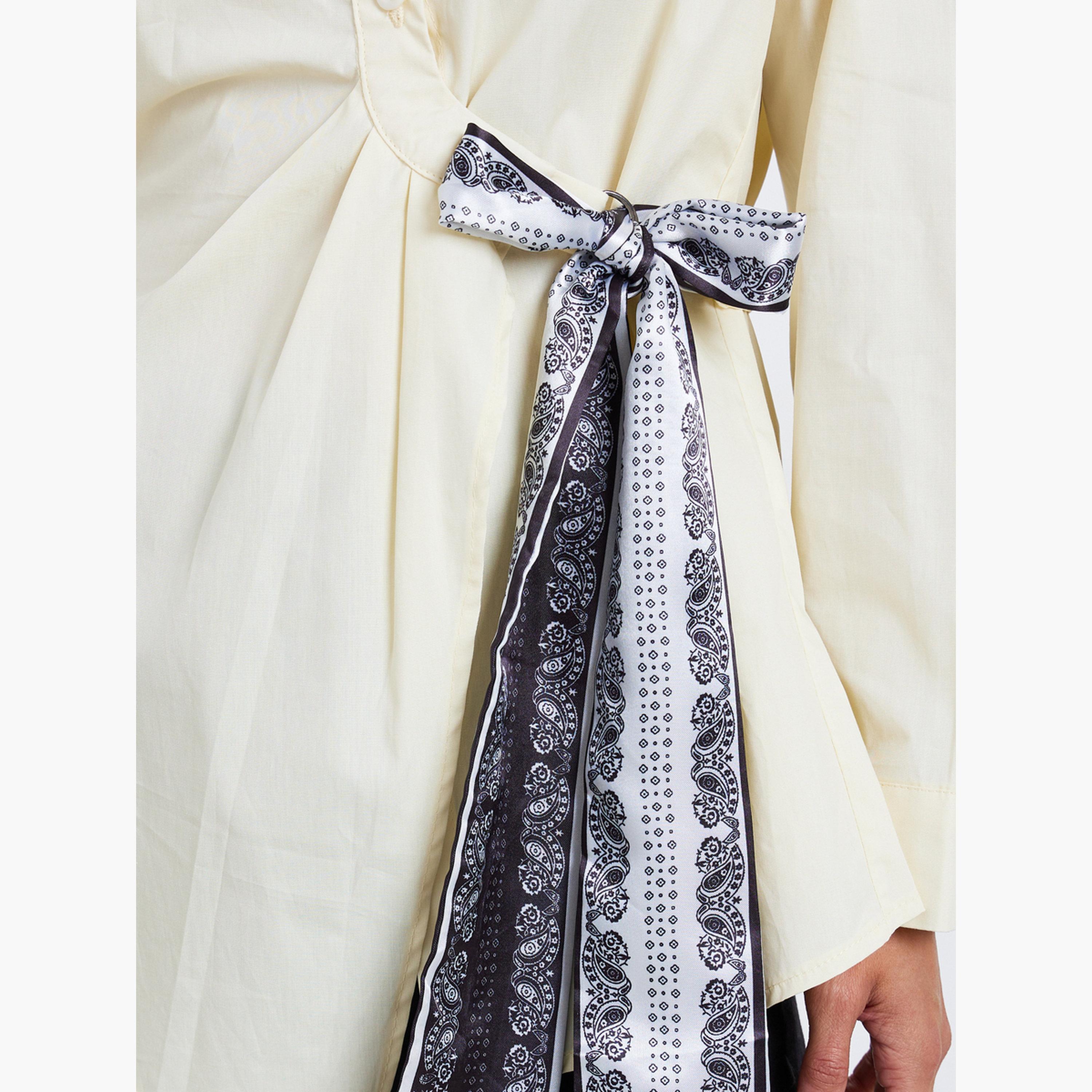 Styli Women Yellow Long Sleeve Shirt with Scarf Detail-women-clothing-shirtsandblouses-blouses-image-4