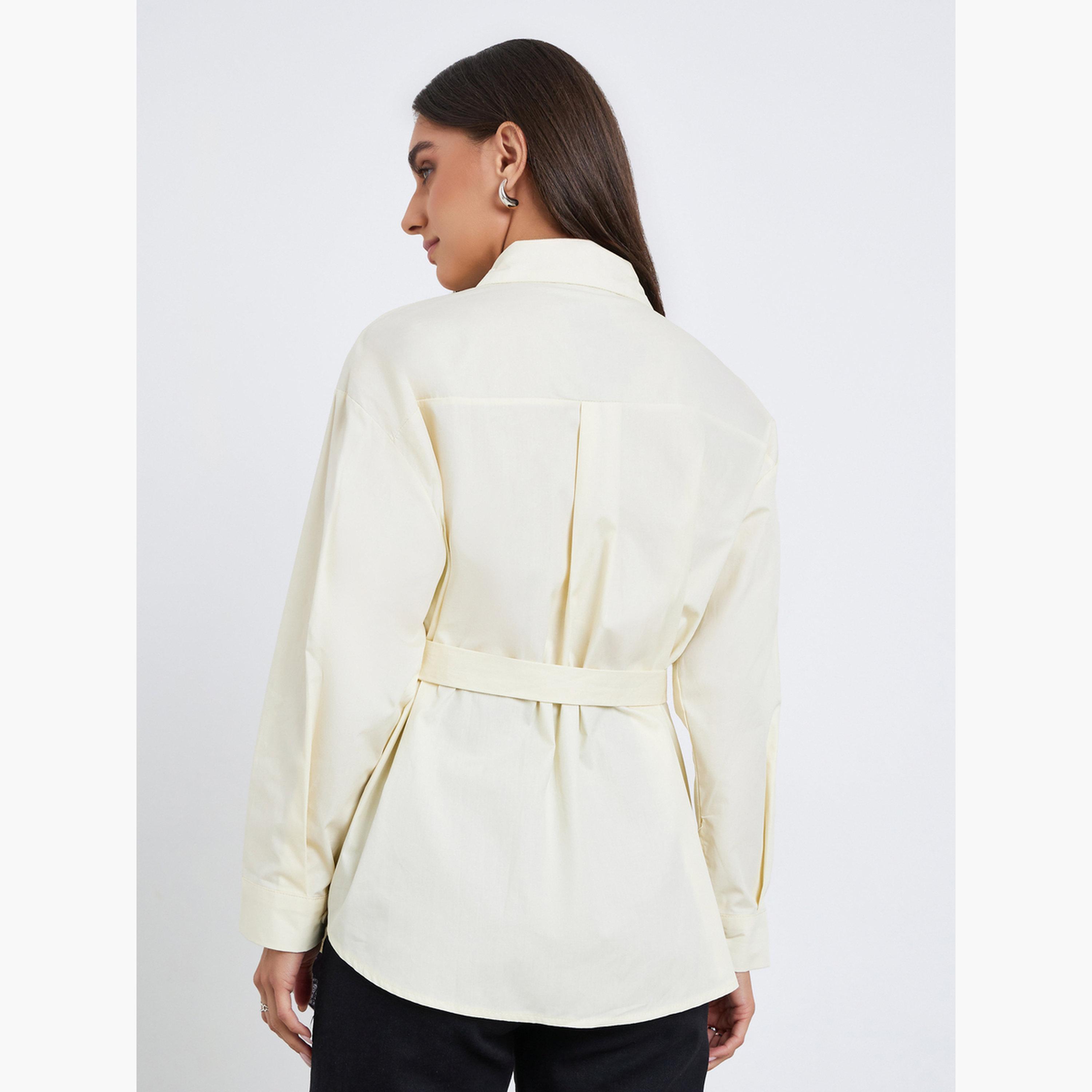 Styli Women Yellow Long Sleeve Shirt with Scarf Detail-women-clothing-shirtsandblouses-blouses-image-5