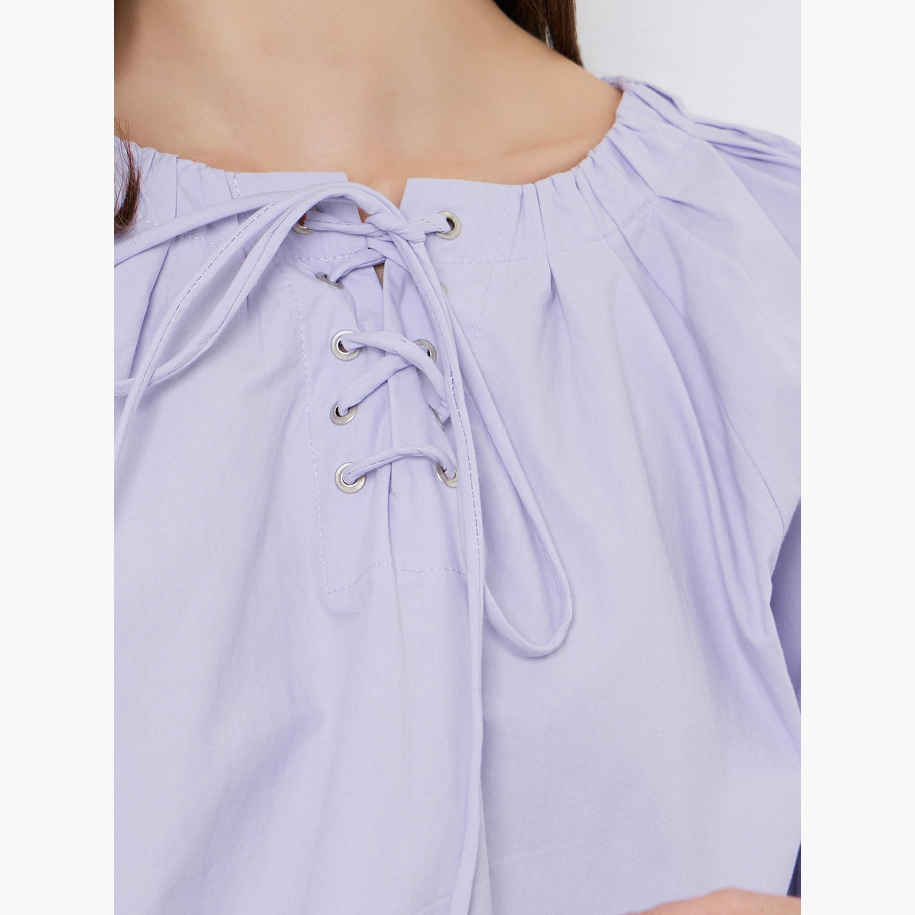 Styli Women Purple Lace-Up Long Sleeve Blouse-women-clothing-shirtsandblouses-blouses-image-3