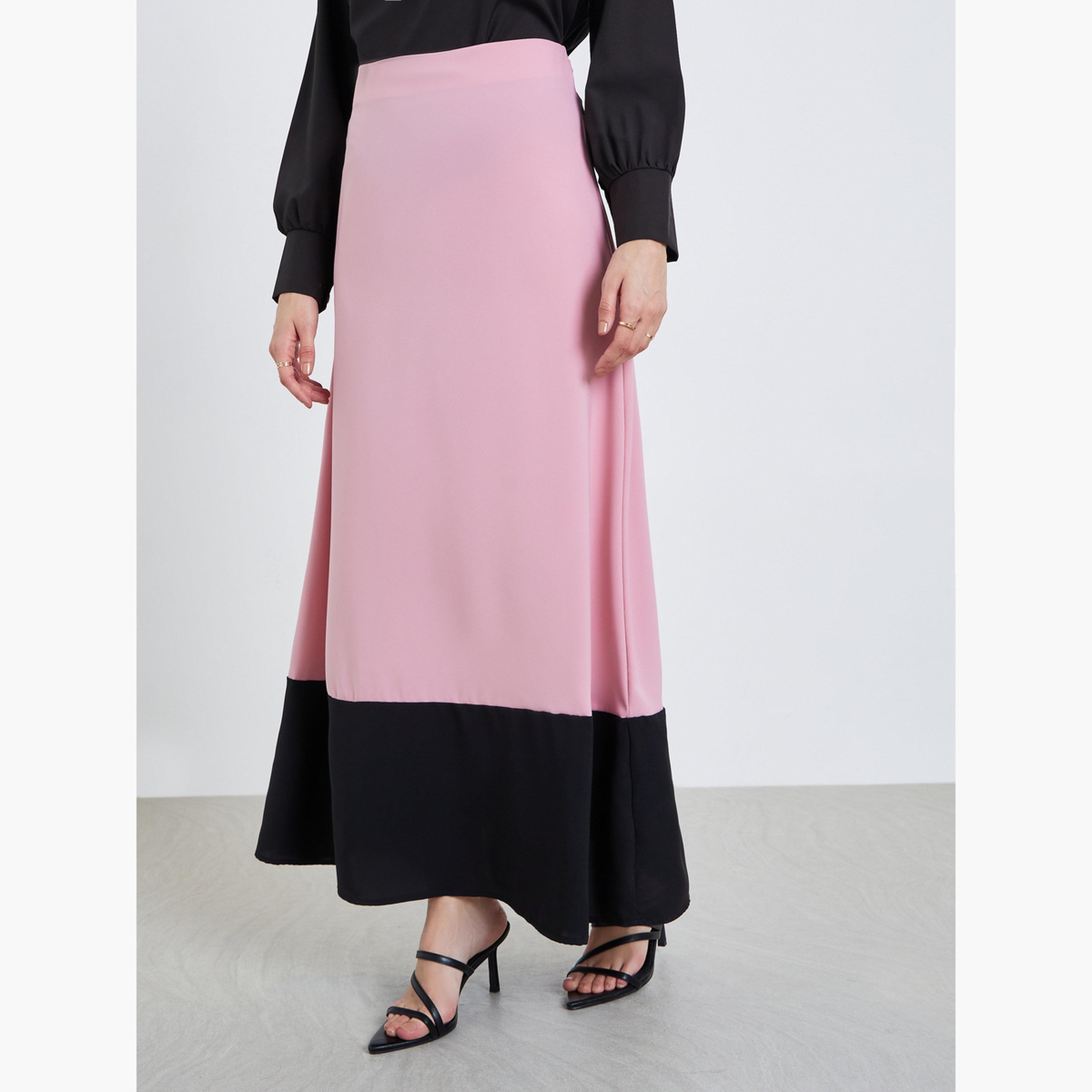 تنورة طويلة بنمط كتل الالوان وحواف متباينة-women-clothing-bottoms-skirts-image-1