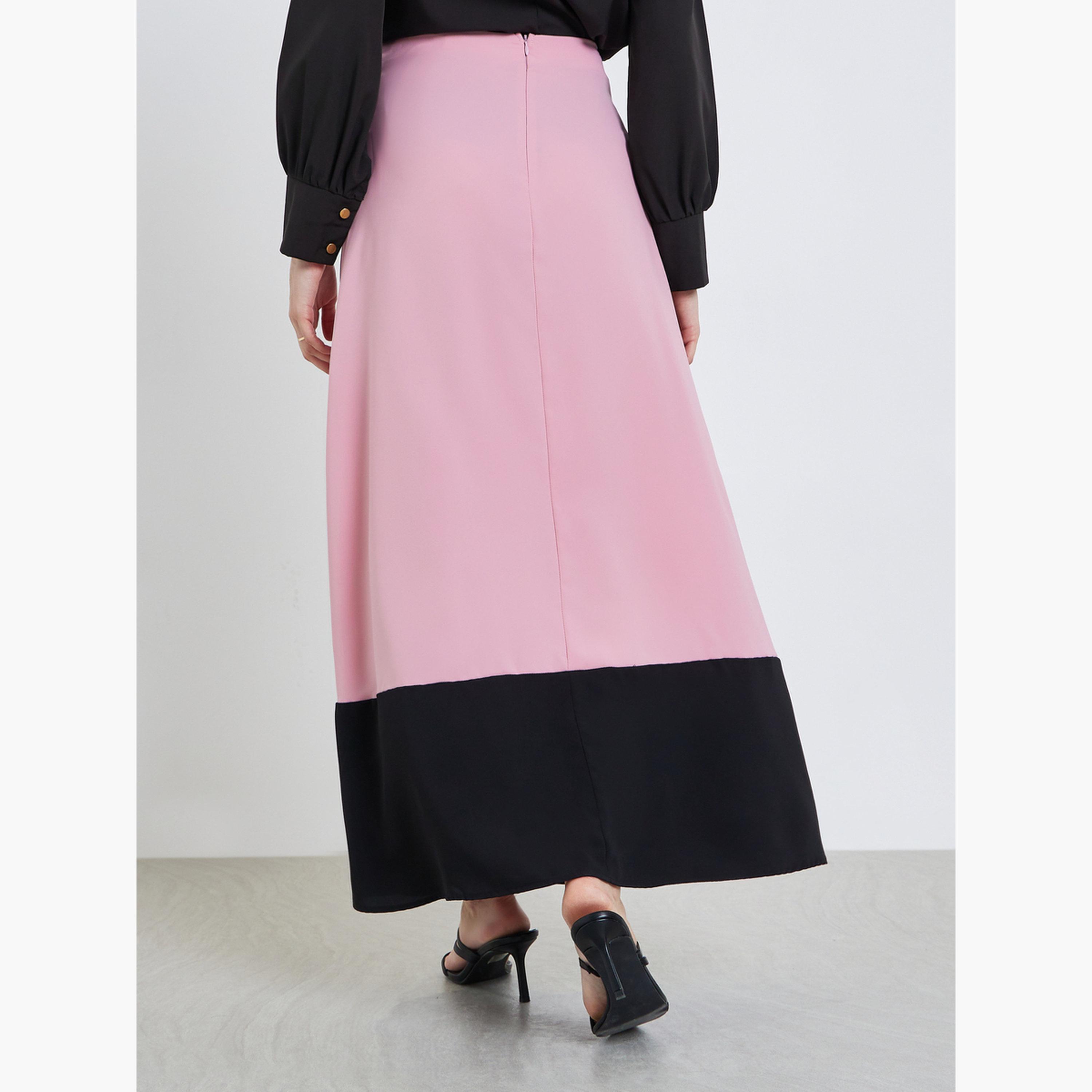 تنورة طويلة بنمط كتل الالوان وحواف متباينة-women-clothing-bottoms-skirts-image-5