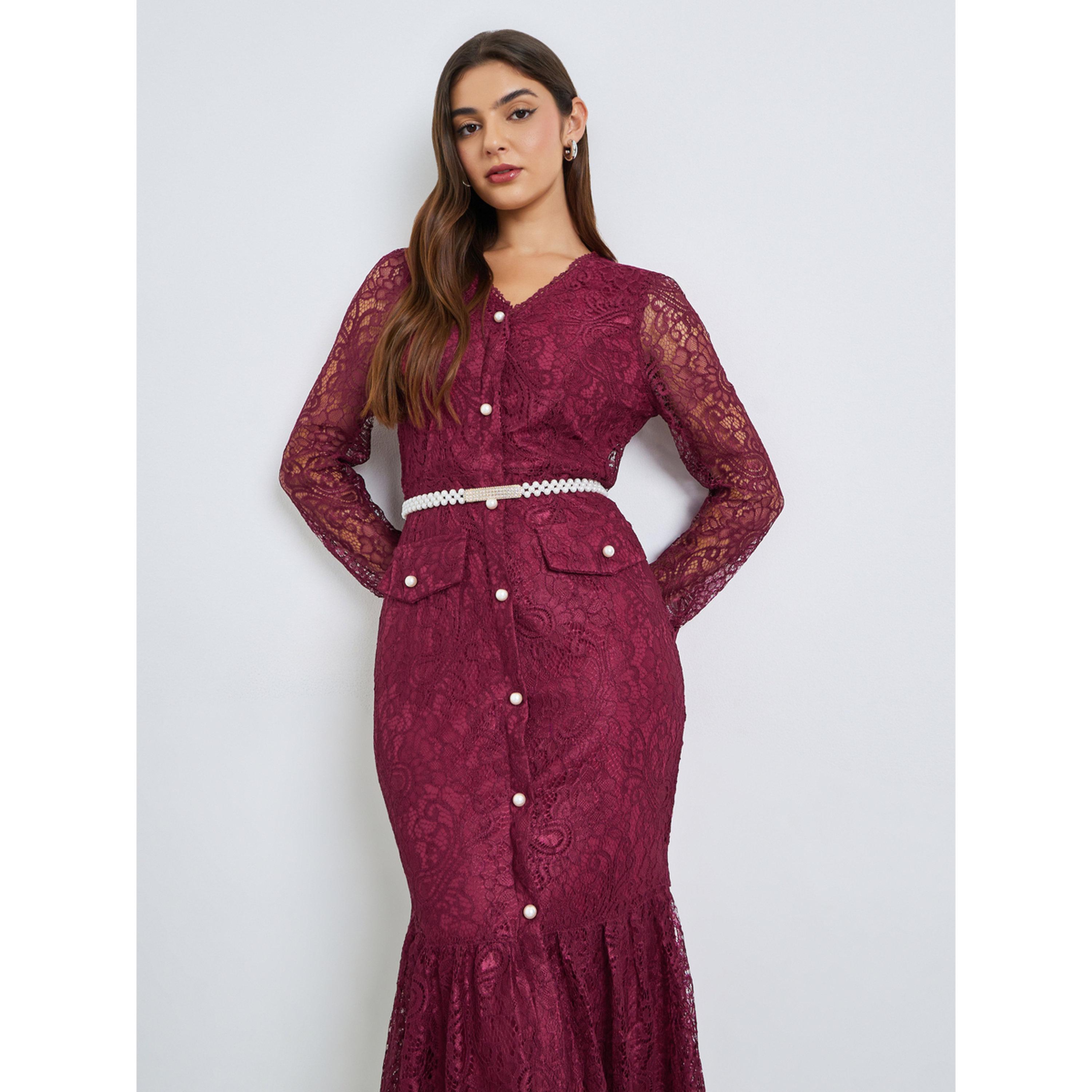 Styli Burgundy Lace Mermaid Hem Midi Dress-women-clothing-dresses-image-2