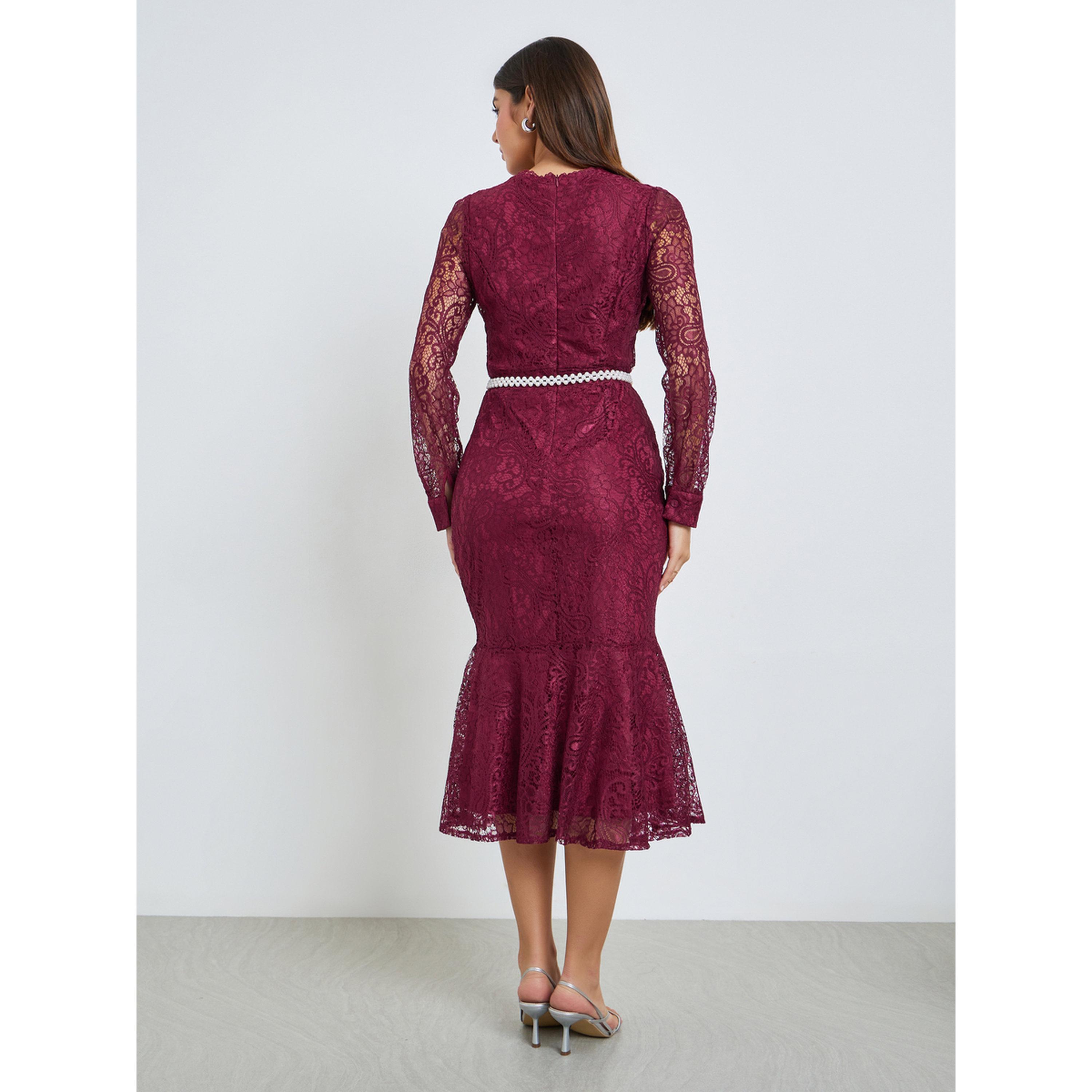 فستان ميدي دانتيل بحافة حورية البحر-women-clothing-dresses-image-4