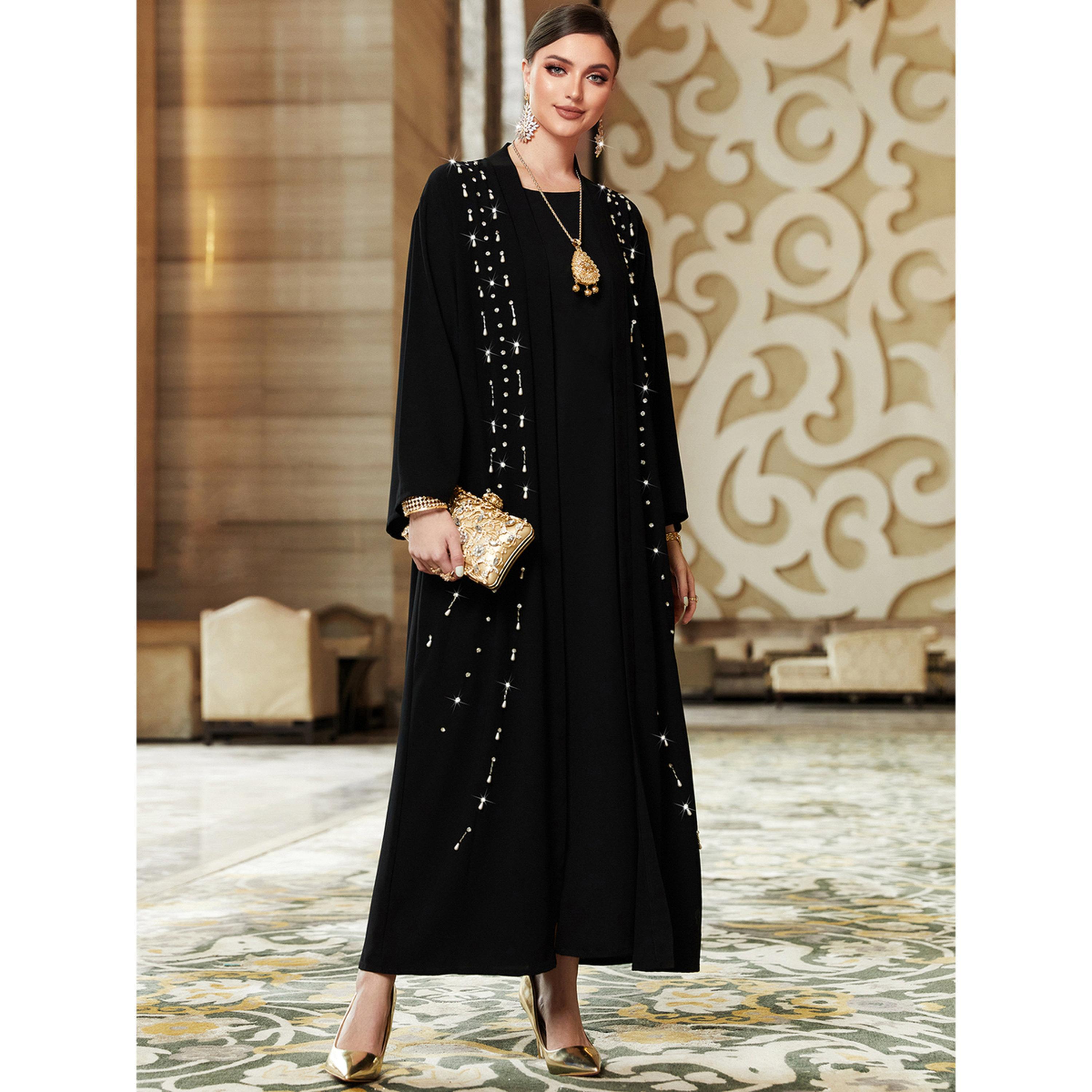 Take Two Women Black Rhinestone Embellished Long Sleeve Abaya-women-arabicclothing-abayas-image-3