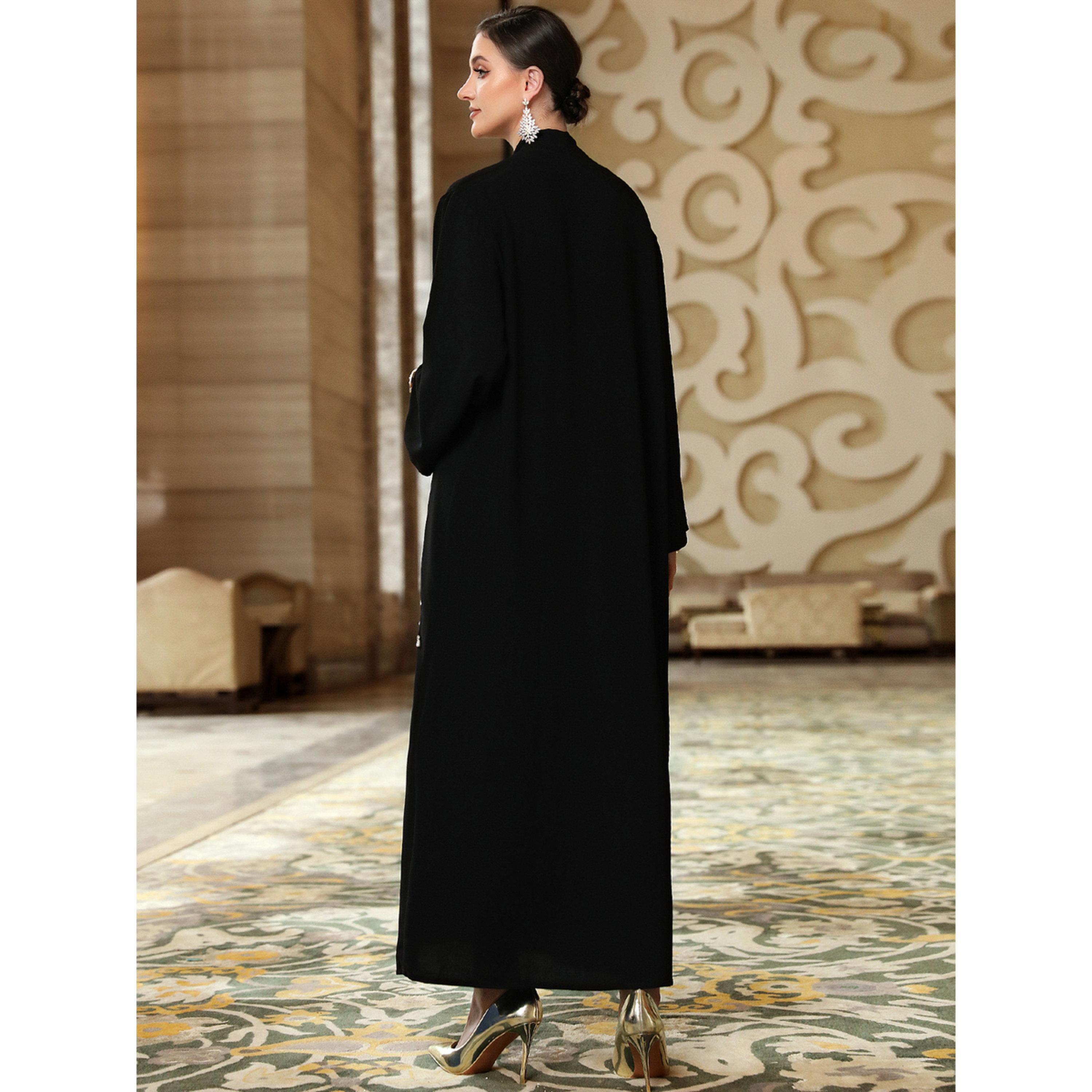 Take Two Women Black Rhinestone Embellished Long Sleeve Abaya-women-arabicclothing-abayas-image-4