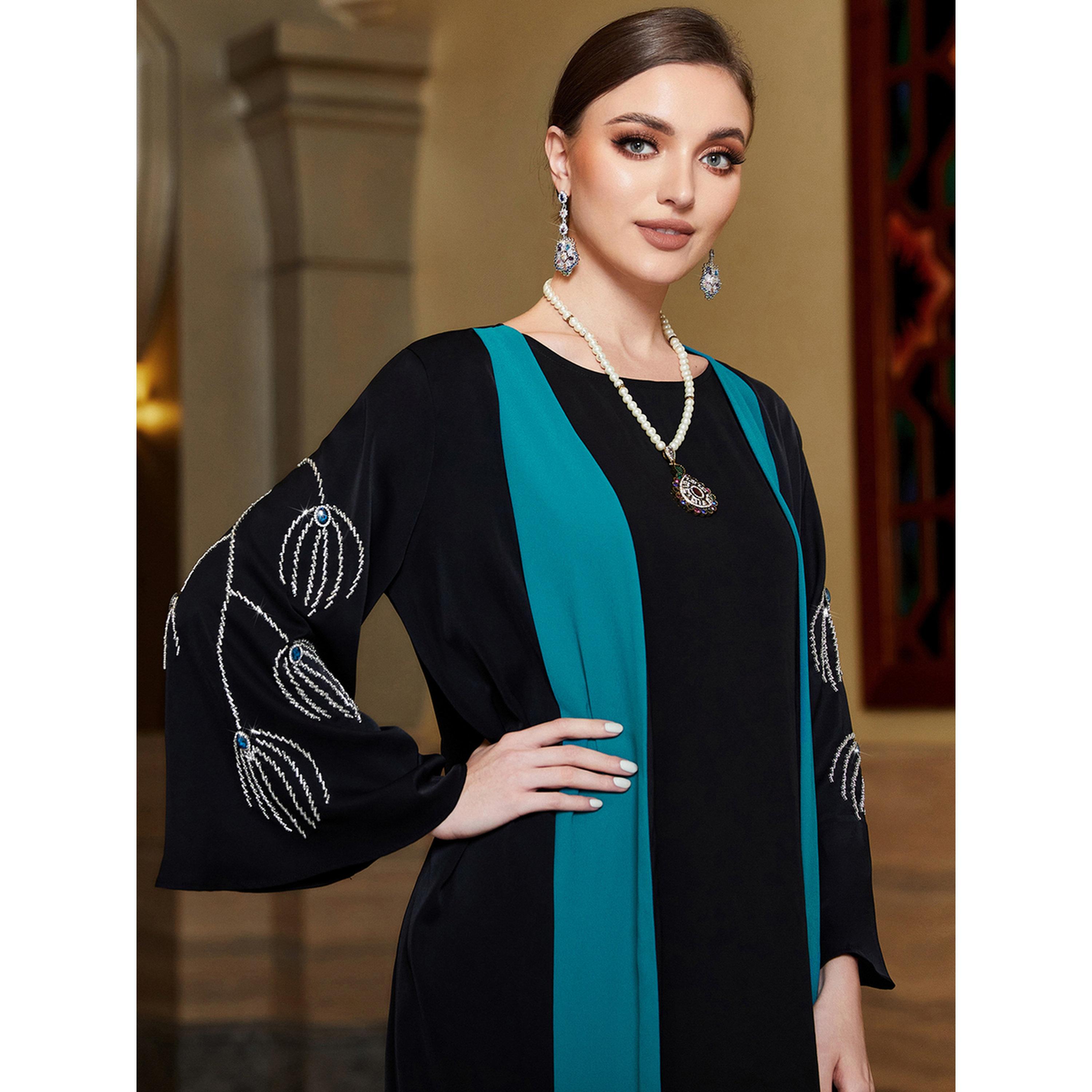 Take Two Women Color Block Rhinestone Embellished Abaya-women-arabicclothing-abayas-image-4