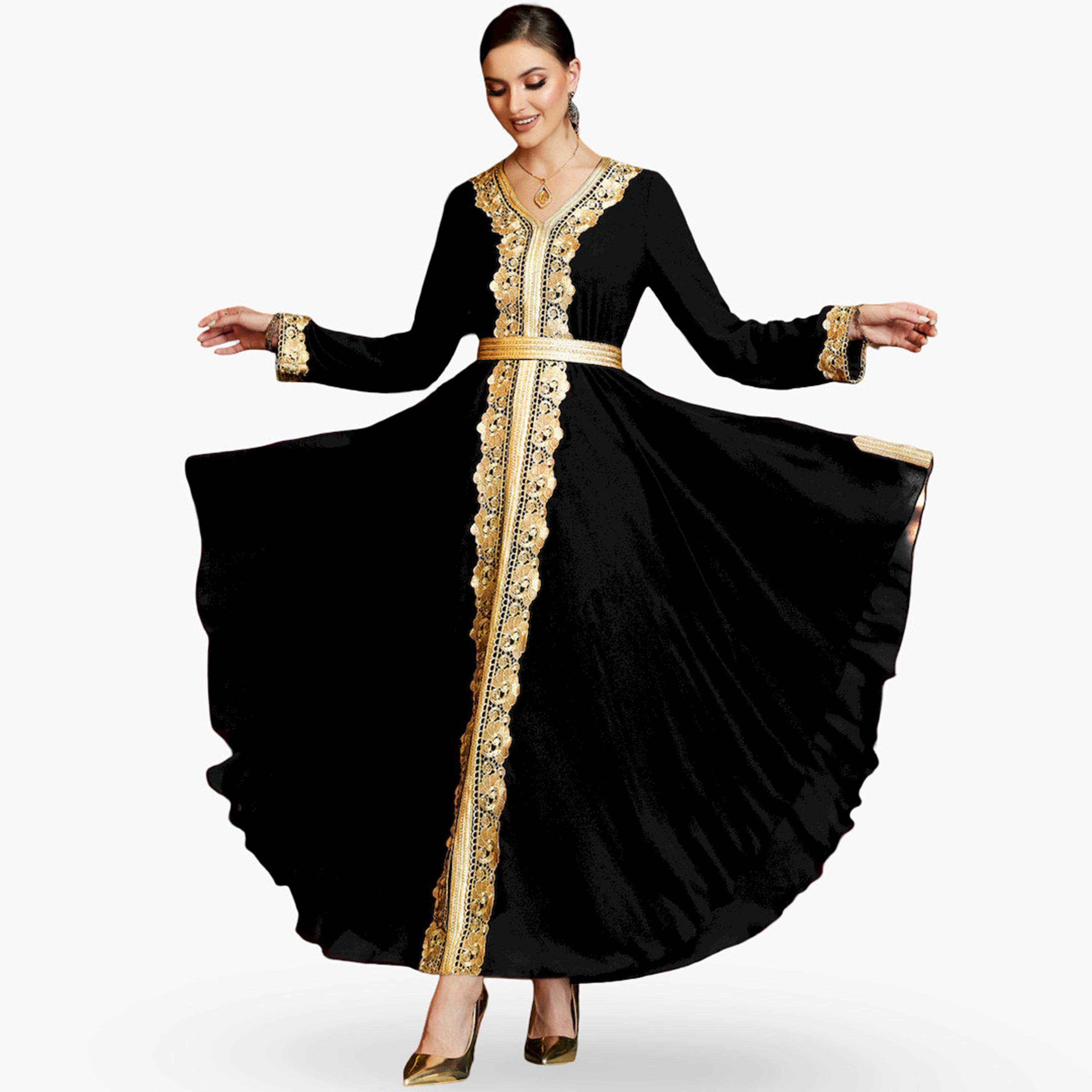 جلابية بتفاصيل رقع وحواف ذهبية-women-arabicclothing-jalabiyas-image-4
