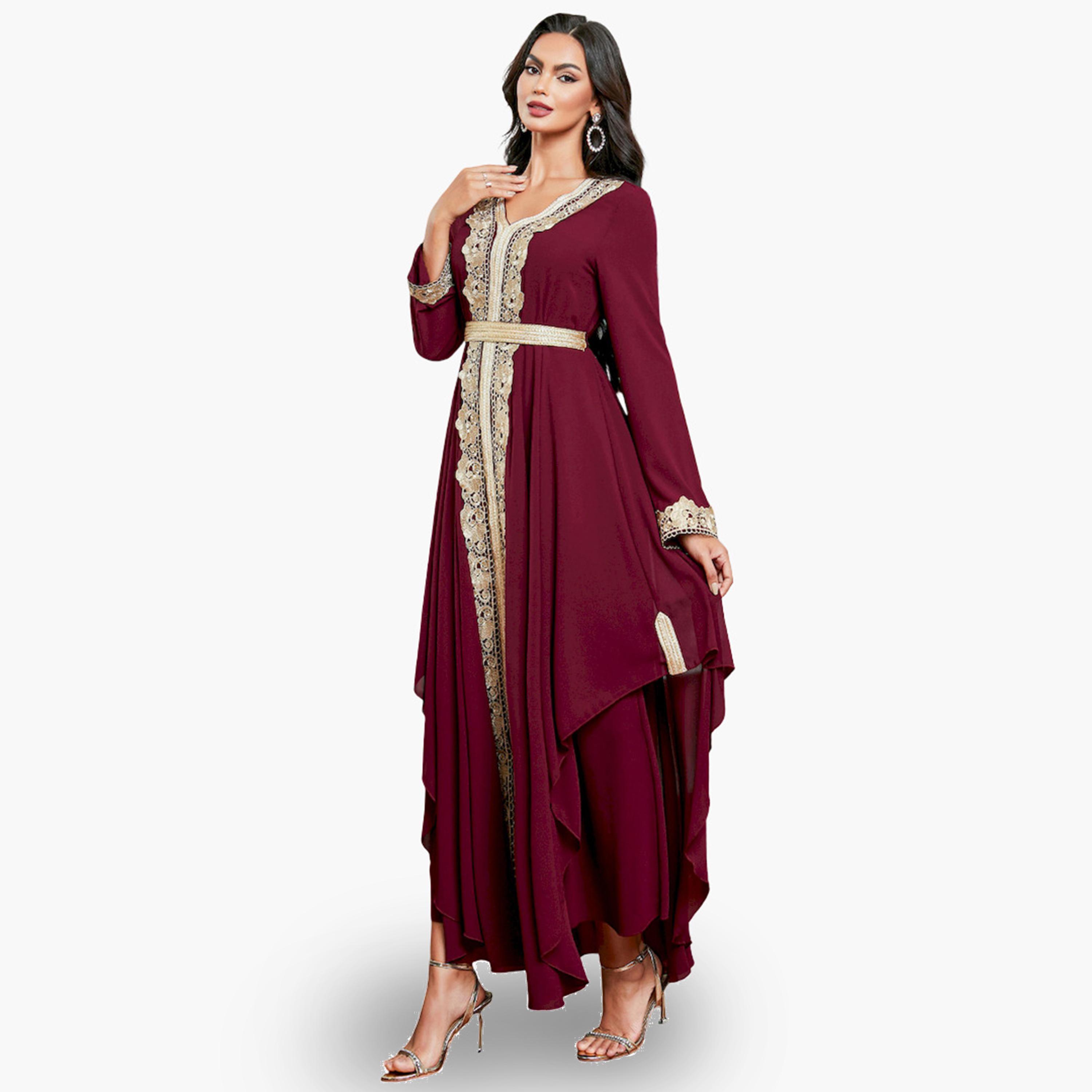 جلابية بتفاصيل رقع وحواف ذهبية-women-arabicclothing-jalabiyas-image-1