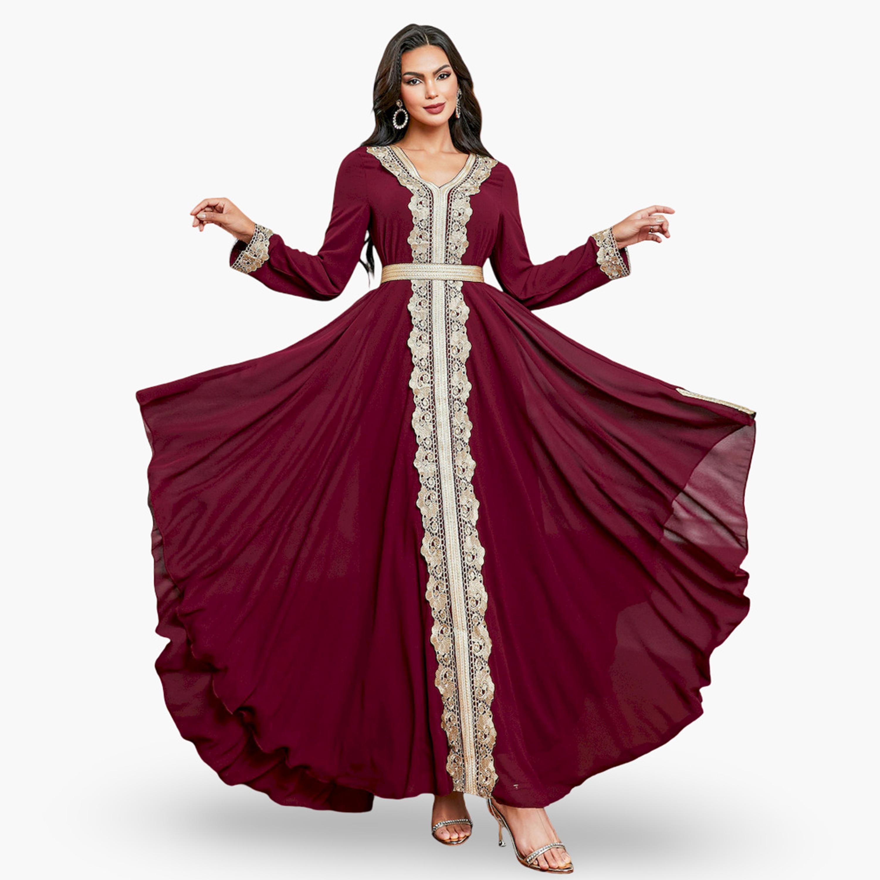 جلابية بتفاصيل رقع وحواف ذهبية-women-arabicclothing-jalabiyas-image-2