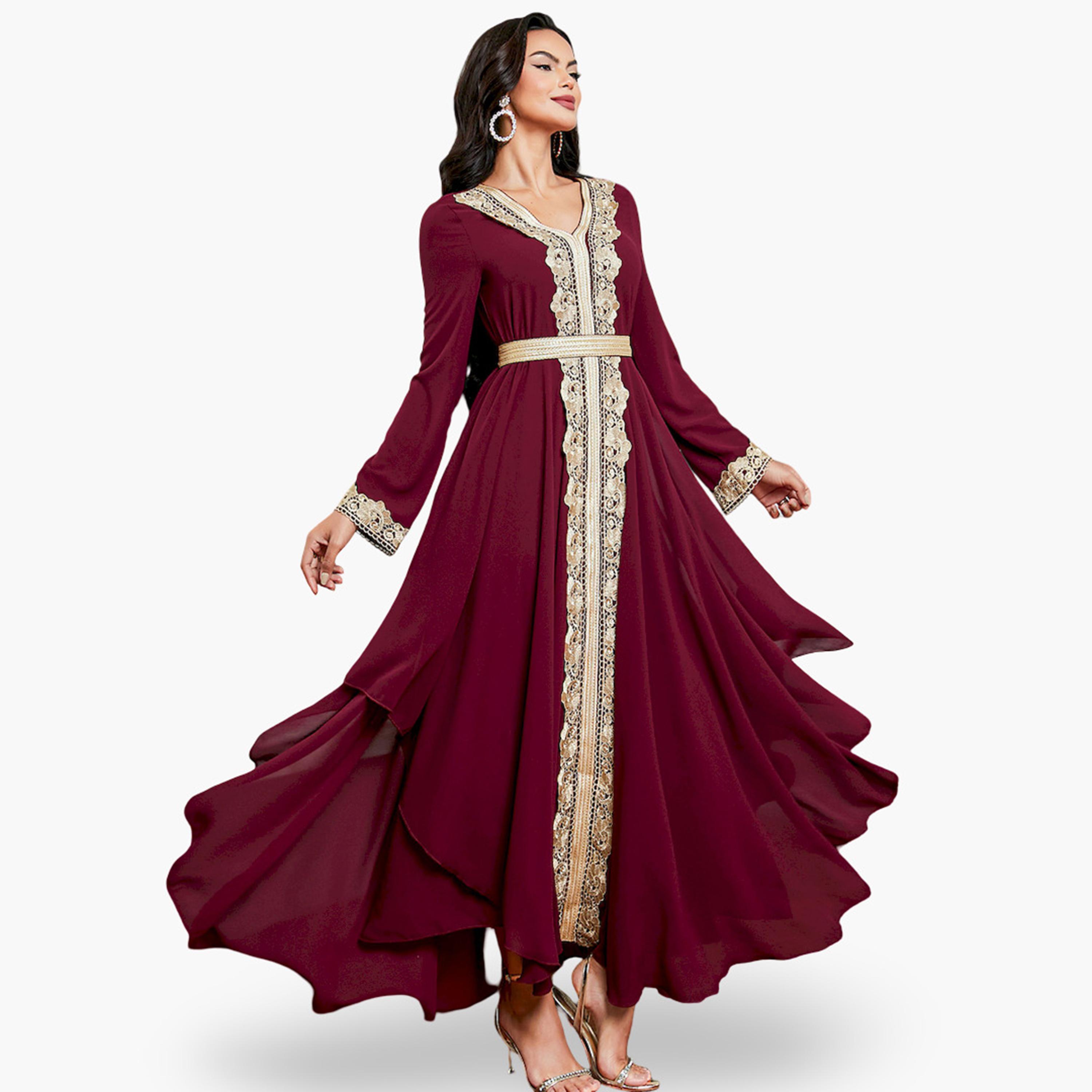 جلابية بتفاصيل رقع وحواف ذهبية-women-arabicclothing-jalabiyas-image-3
