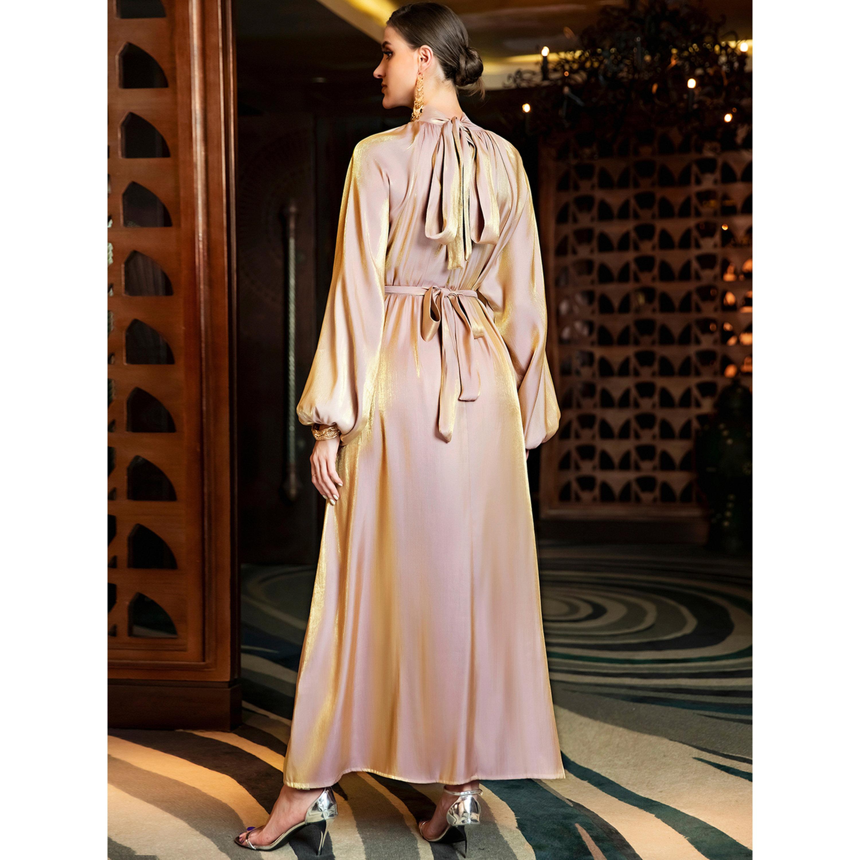 فستان طويل نسائي مكسر بأكمام منفوخة وفصوص-women-clothing-dresses-image-3
