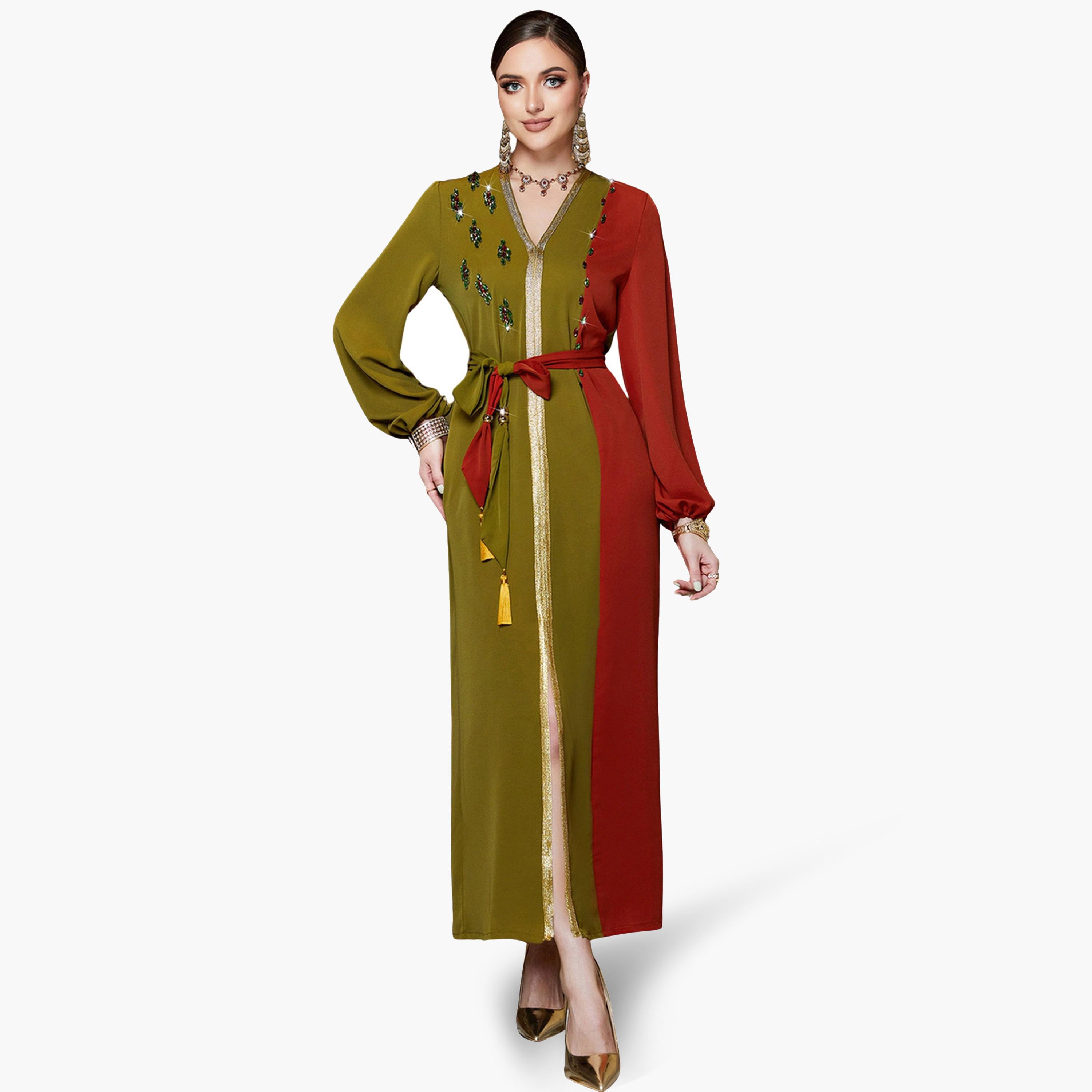 Take Two Women Color Block Rhinestone Embellished Jalabiya-women-arabicclothing-jalabiyas-image-1