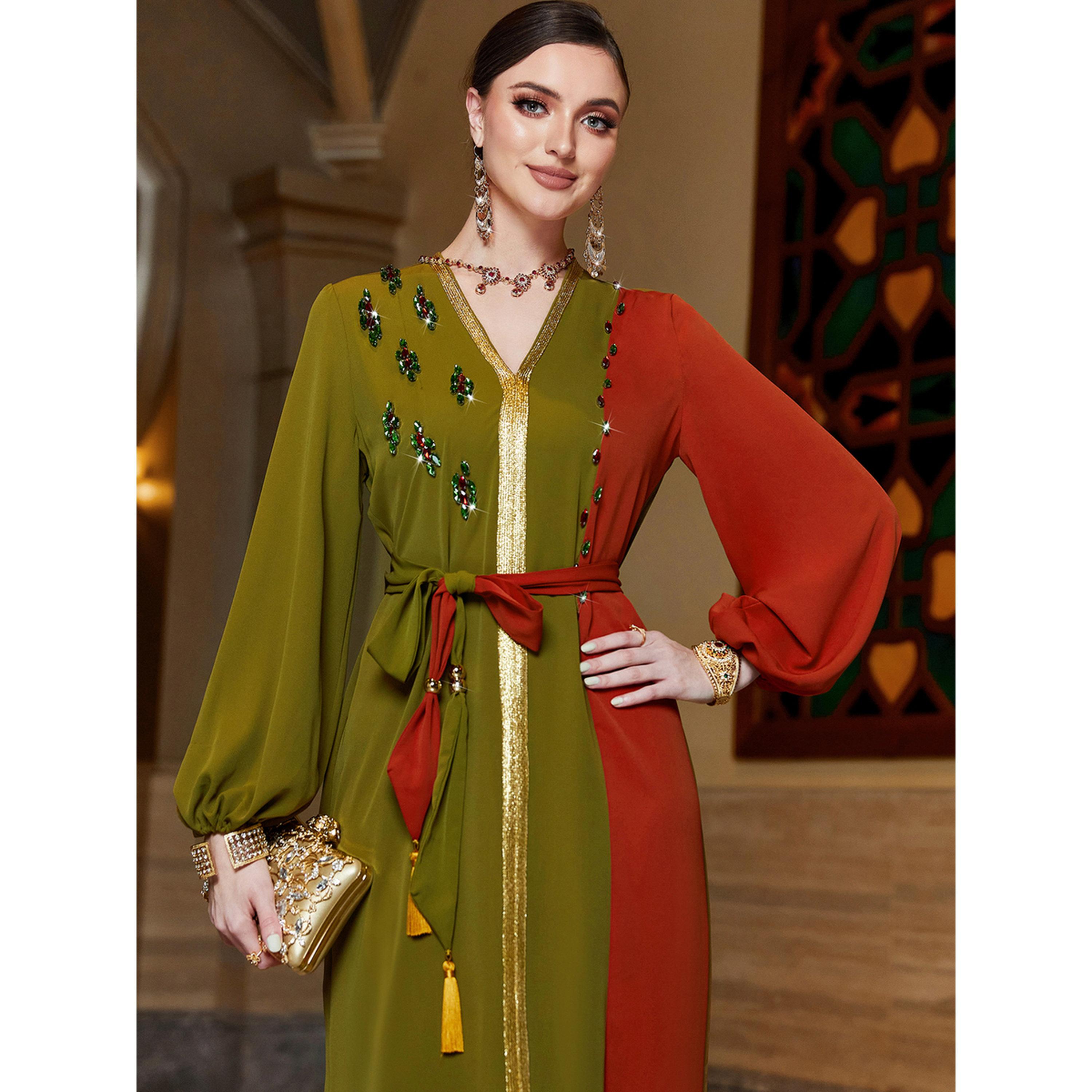 Take Two Women Color Block Rhinestone Embellished Jalabiya-women-arabicclothing-jalabiyas-image-3