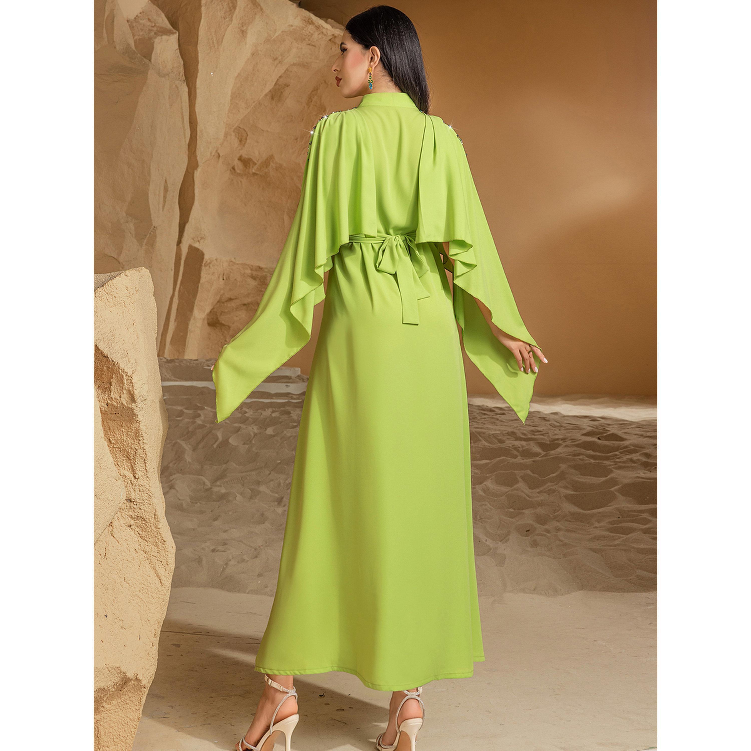Take Two Women Green Rhinestone Embellished Collared Jalabiya-women-arabicclothing-jalabiyas-image-3
