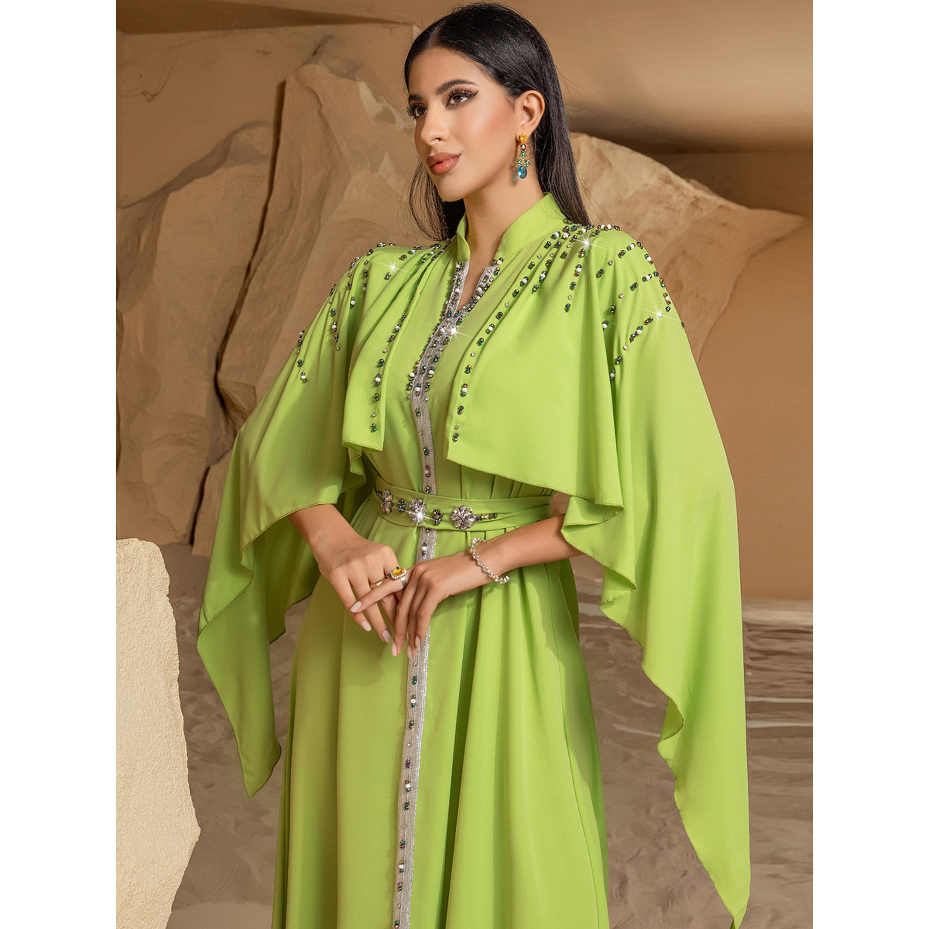 Take Two Women Green Rhinestone Embellished Collared Jalabiya-women-arabicclothing-jalabiyas-image-4