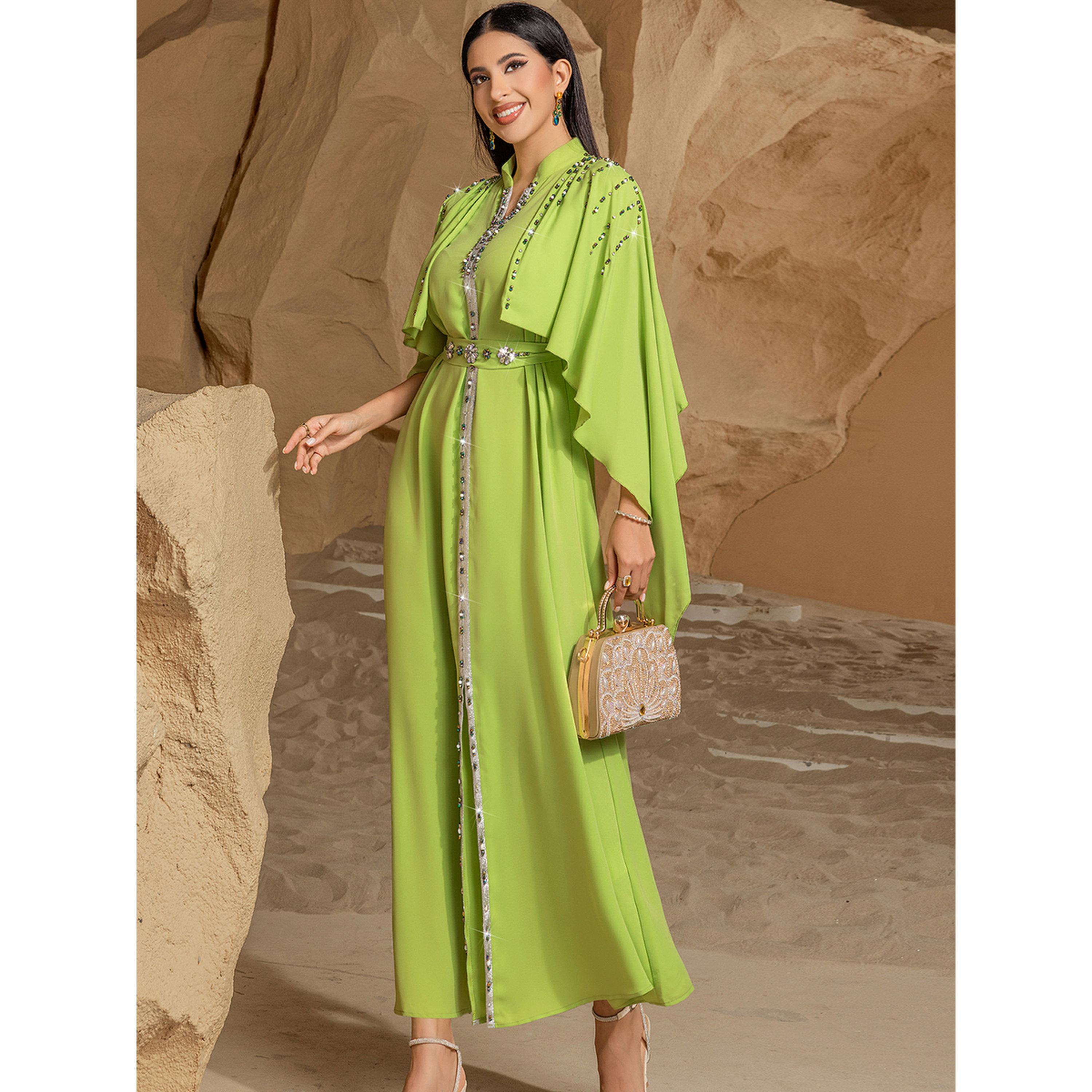 Take Two Women Green Rhinestone Embellished Collared Jalabiya-women-arabicclothing-jalabiyas-image-5
