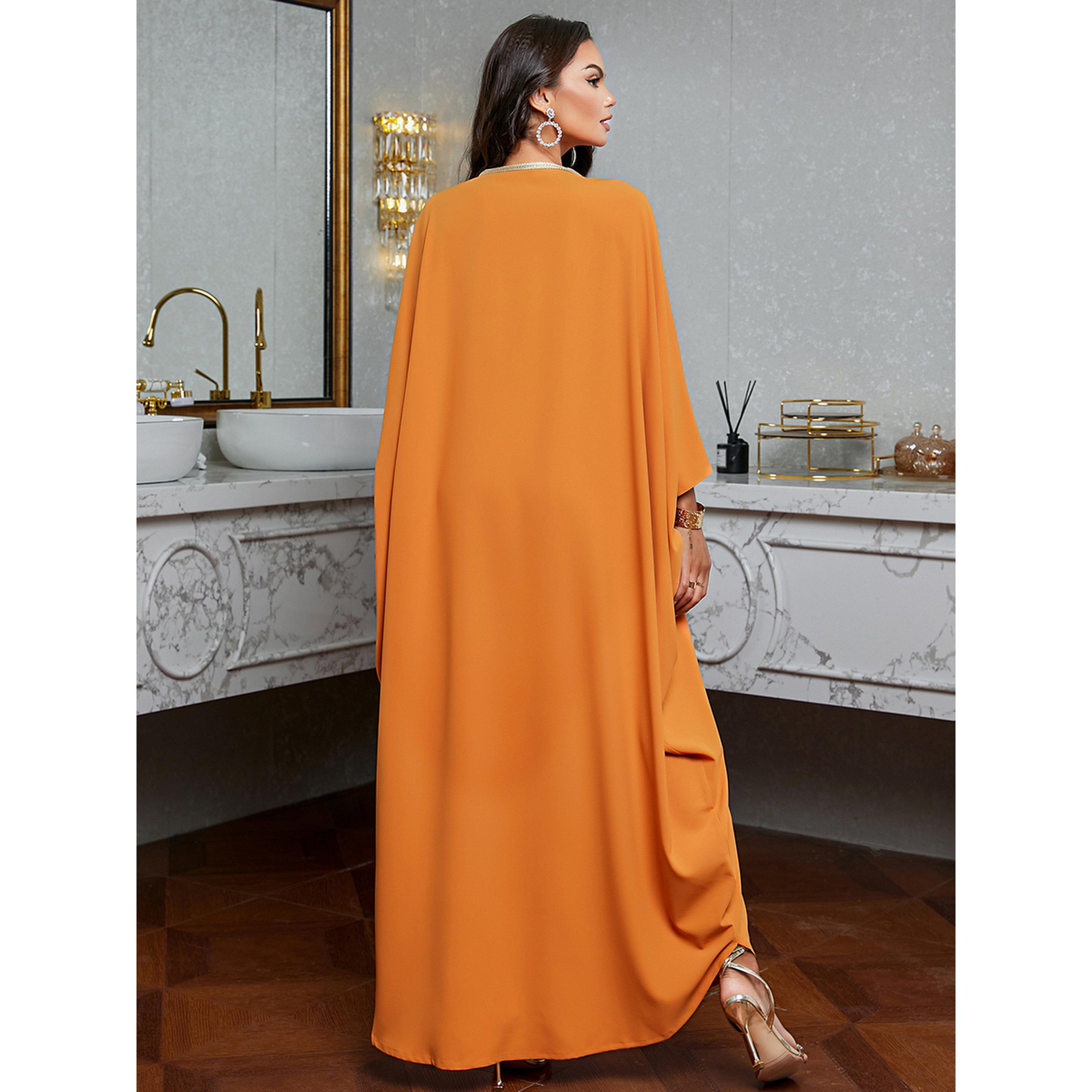 Take Two Women Orange Embroidered Rhinestone Jalabiya-women-arabicclothing-jalabiyas-image-4