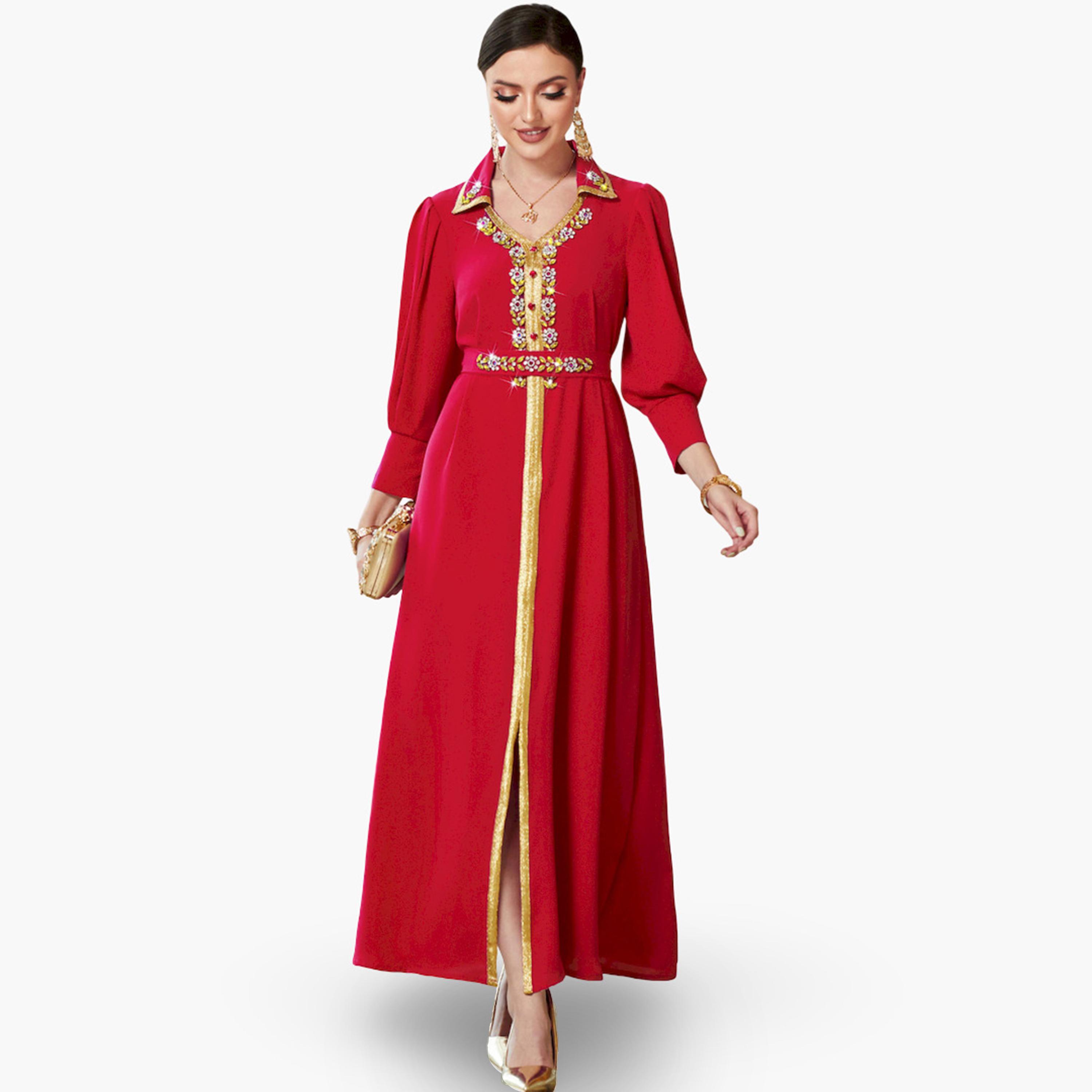 جلابية مزينة بياقة مفتوحة وحواف ذهبية-women-arabicclothing-jalabiyas-image-1