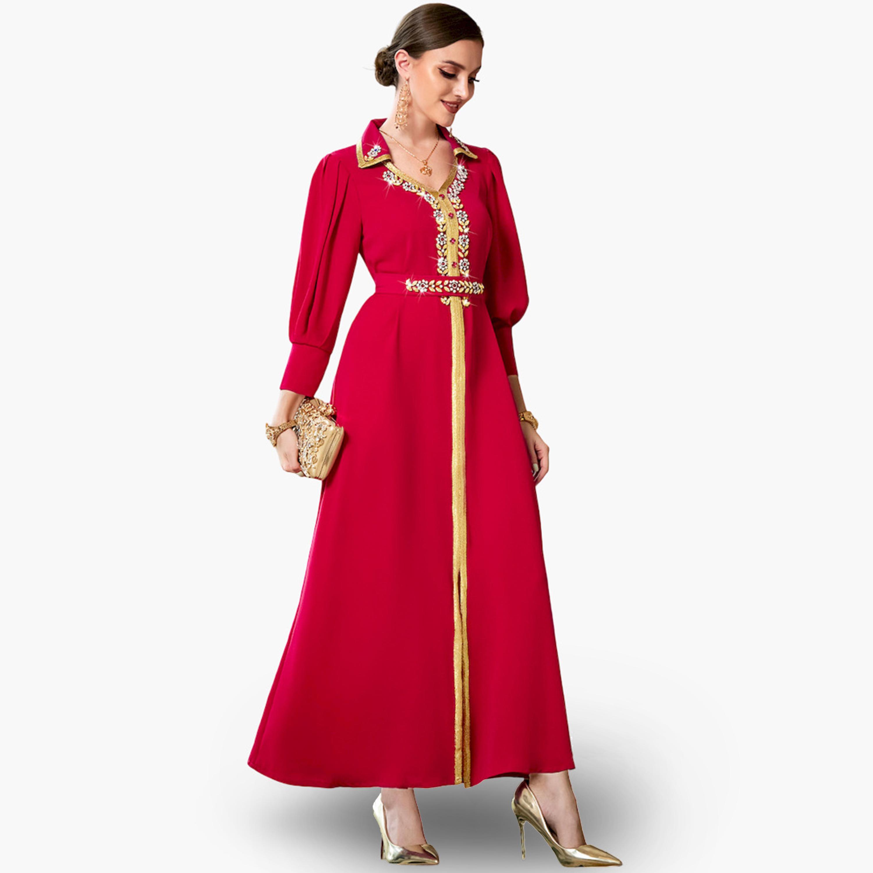 جلابية مزينة بياقة مفتوحة وحواف ذهبية-women-arabicclothing-jalabiyas-image-2