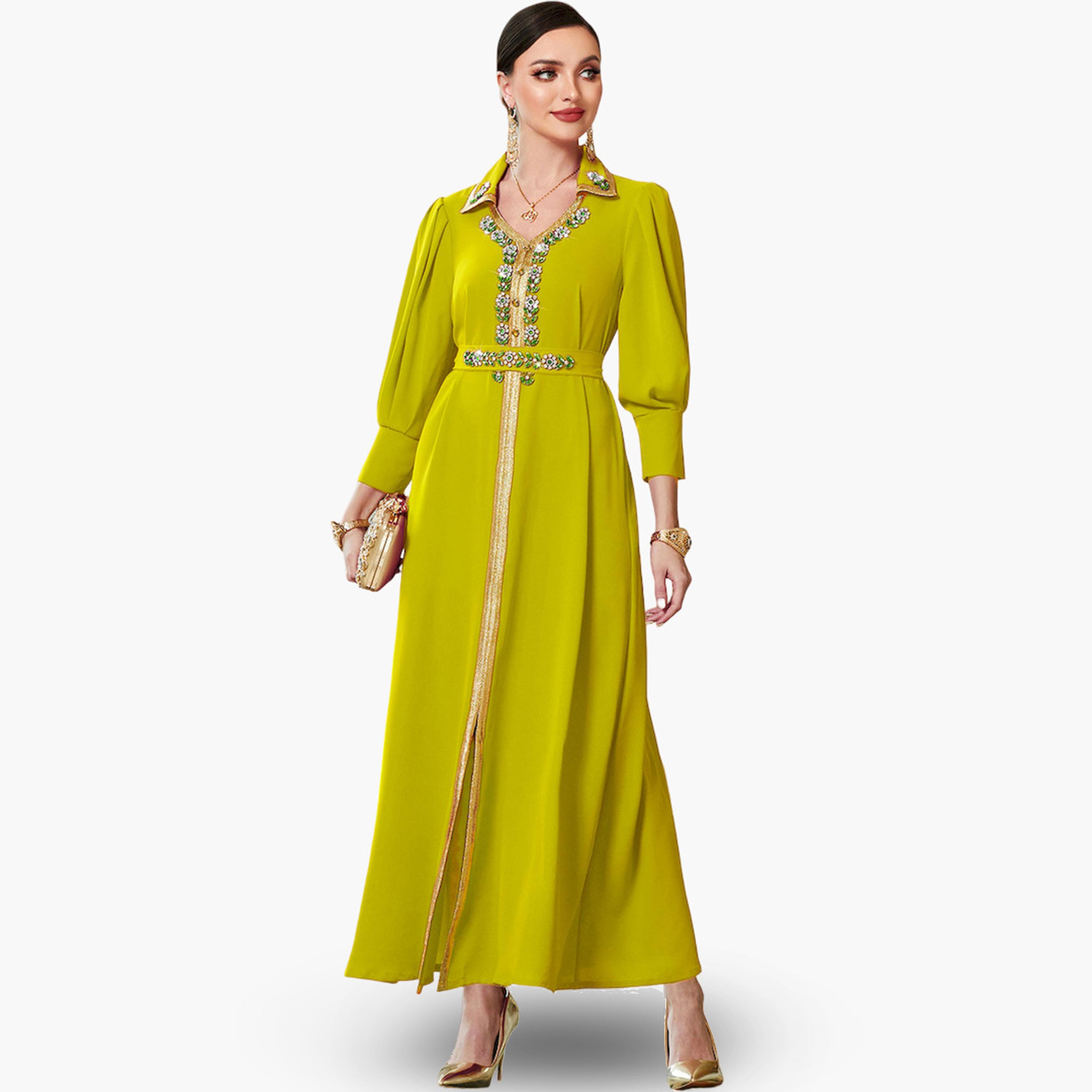 جلابية مزينة بياقة مفتوحة وحواف ذهبية-women-arabicclothing-jalabiyas-image-4