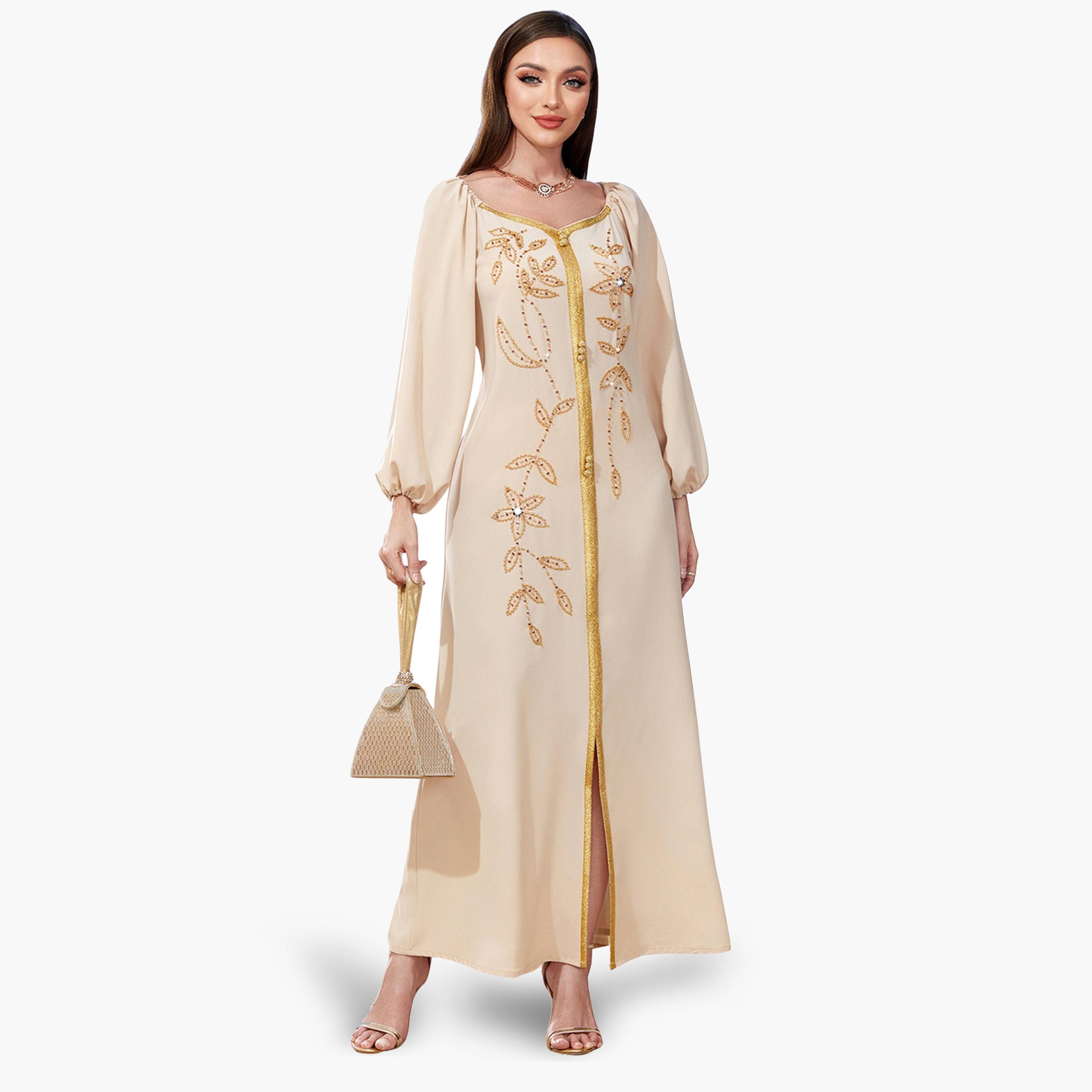 جلابية مزينة بالفصوص وحواف ذهبية-women-arabicclothing-jalabiyas-image-1