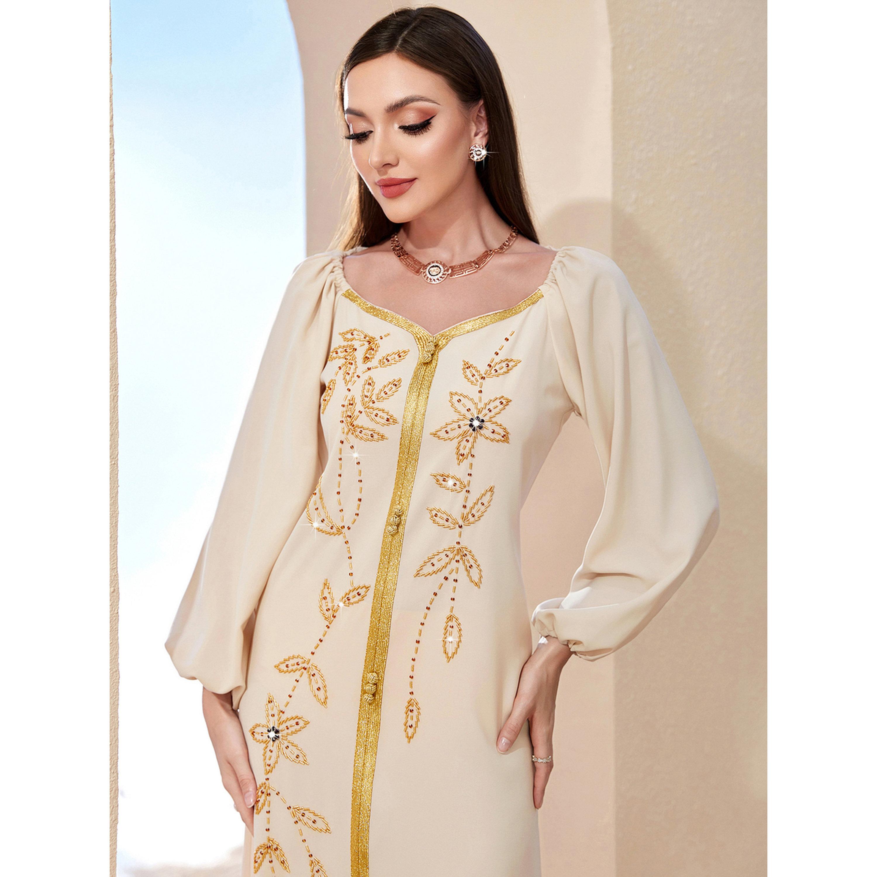 جلابية مزينة بالفصوص وحواف ذهبية-women-arabicclothing-jalabiyas-image-3