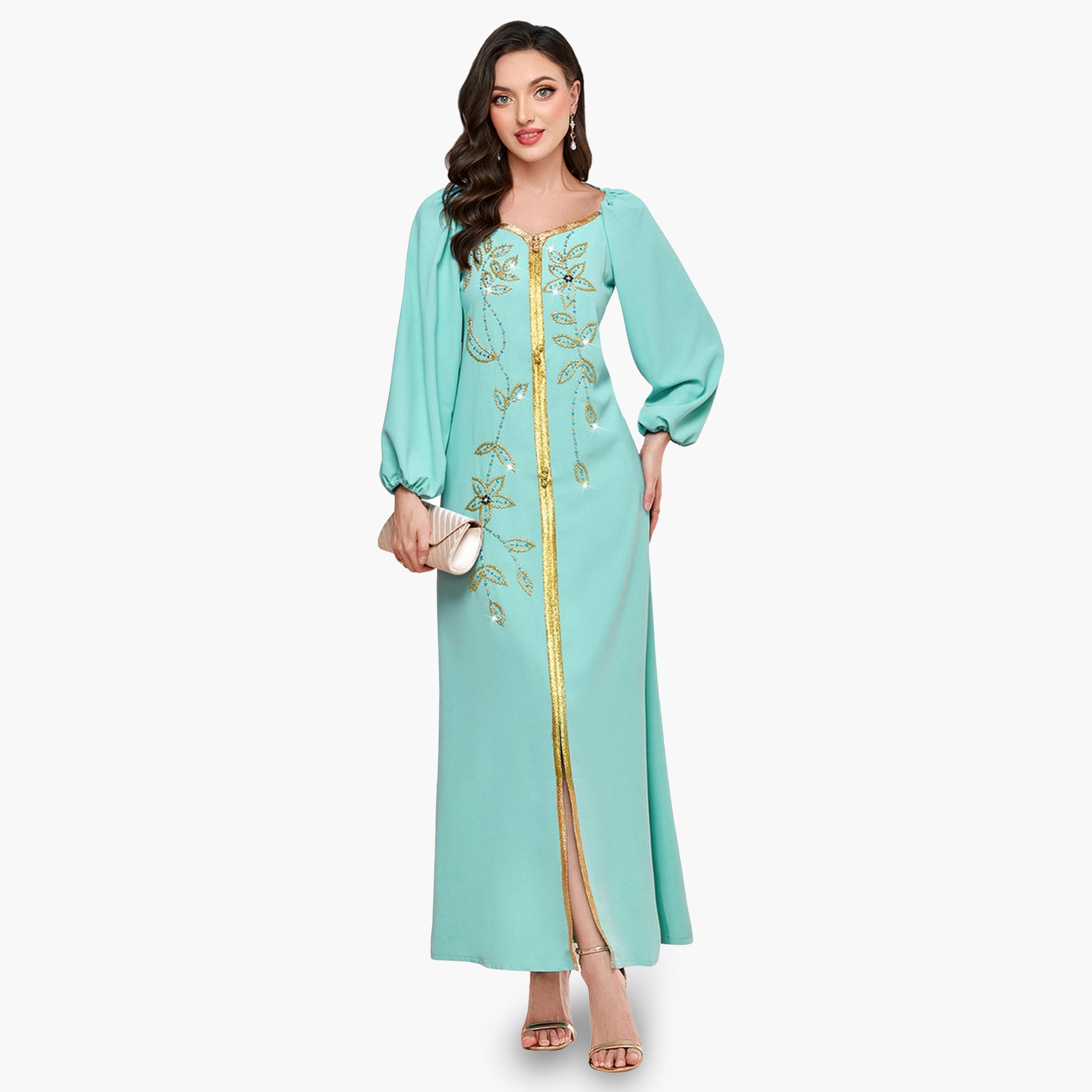 جلابية مزينة بالفصوص وحواف ذهبية-women-arabicclothing-jalabiyas-image-1