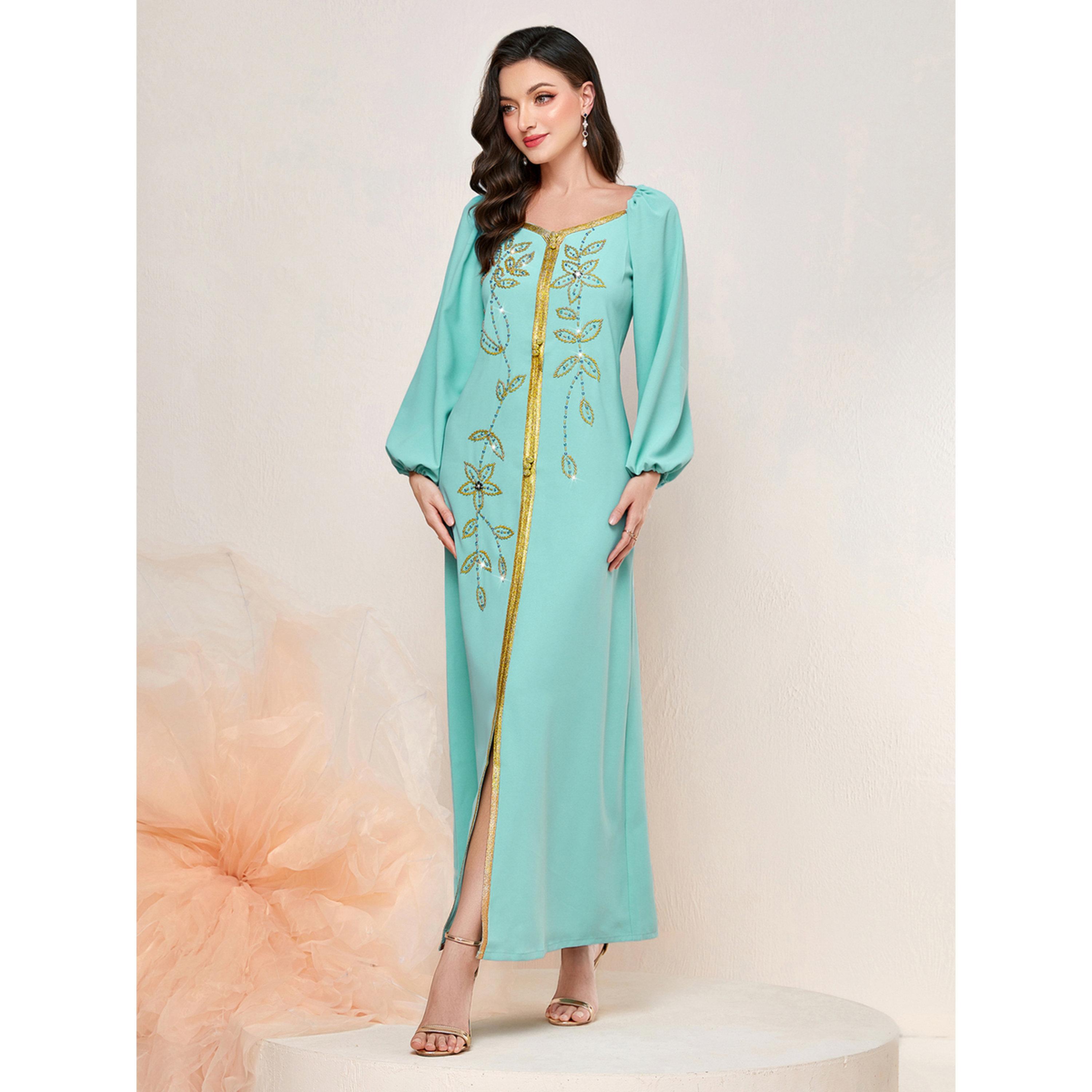 جلابية مزينة بالفصوص وحواف ذهبية-women-arabicclothing-jalabiyas-image-2