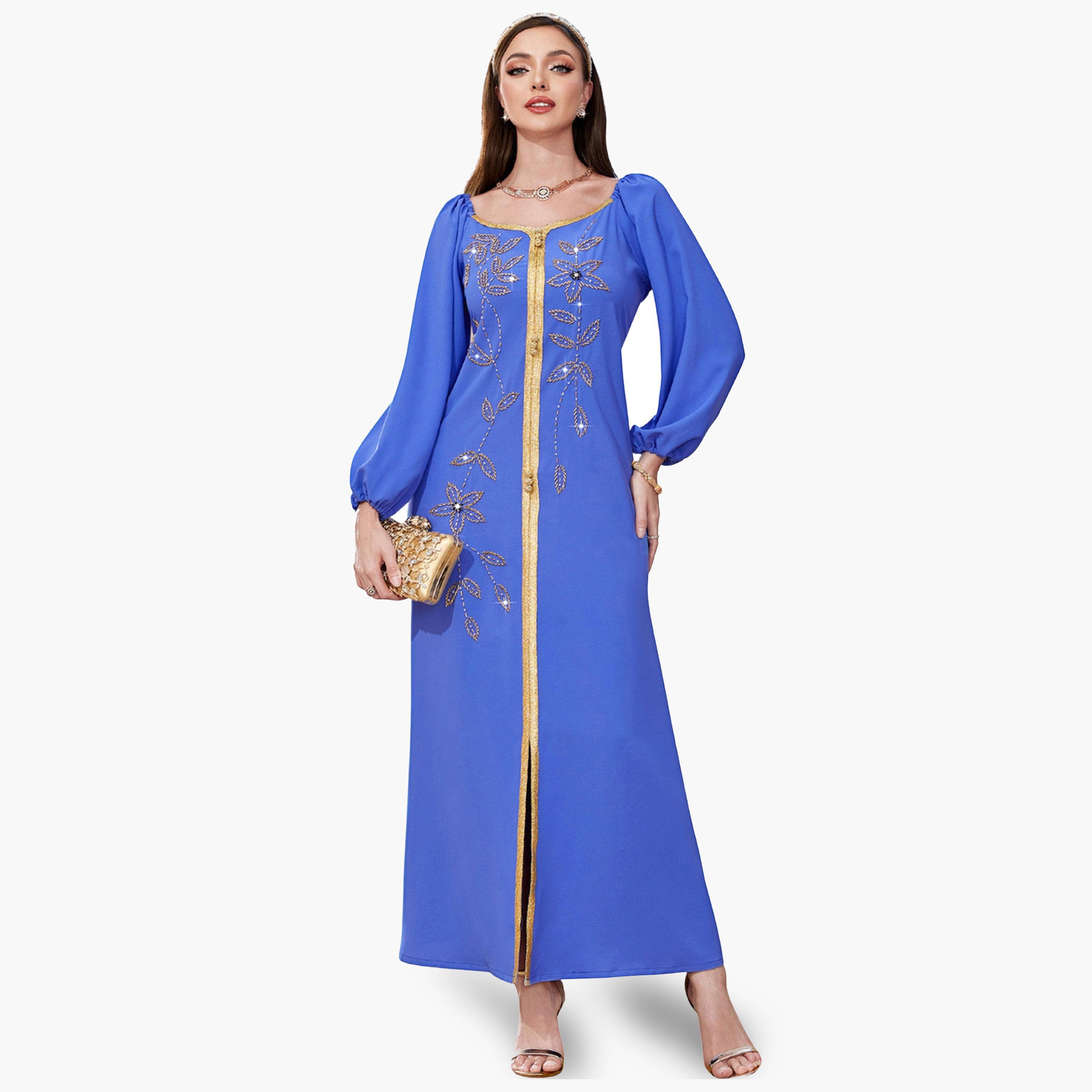 جلابية مزينة بالفصوص وحواف ذهبية-women-arabicclothing-jalabiyas-image-1