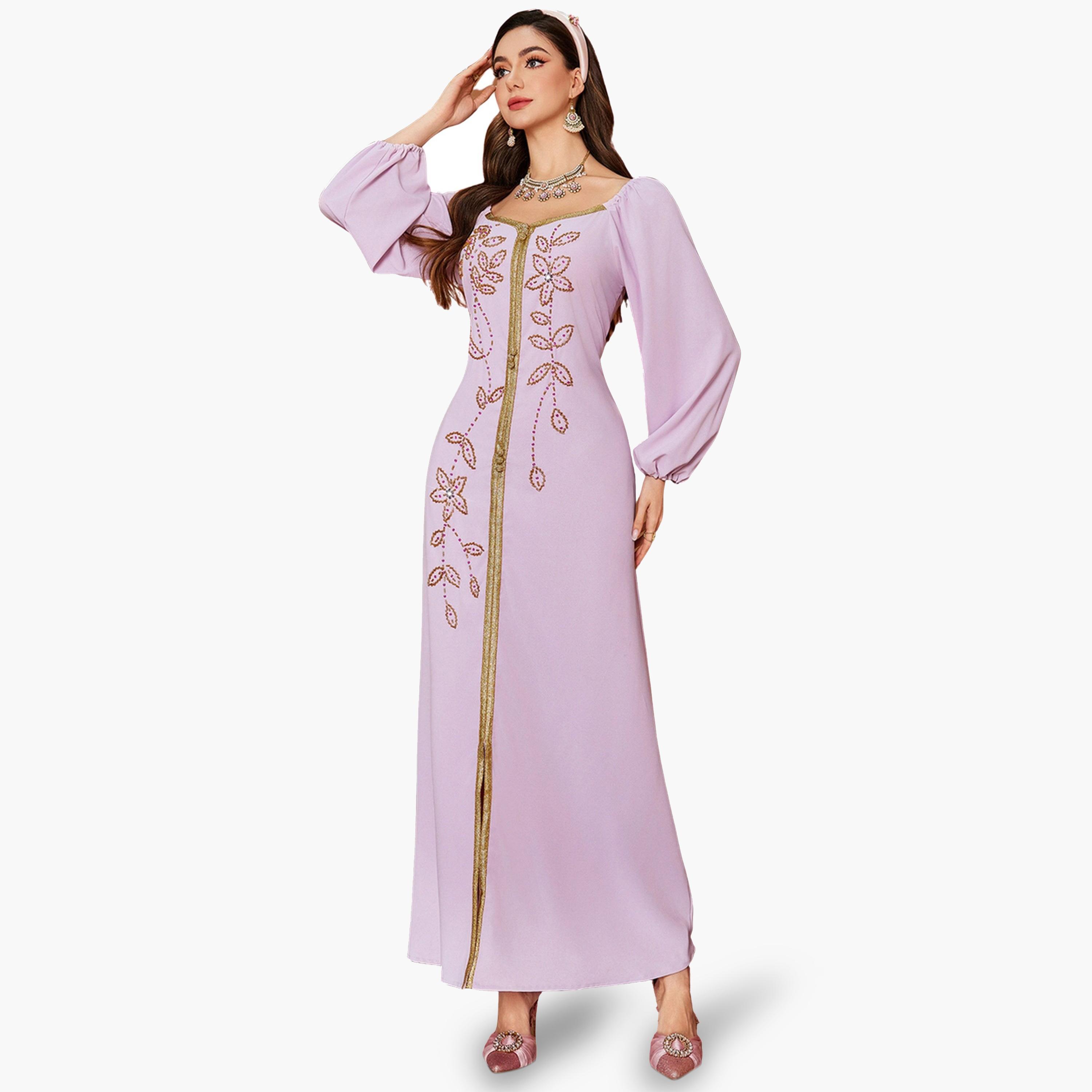 جلابية مزينة بالفصوص وحواف ذهبية-women-arabicclothing-jalabiyas-image-1