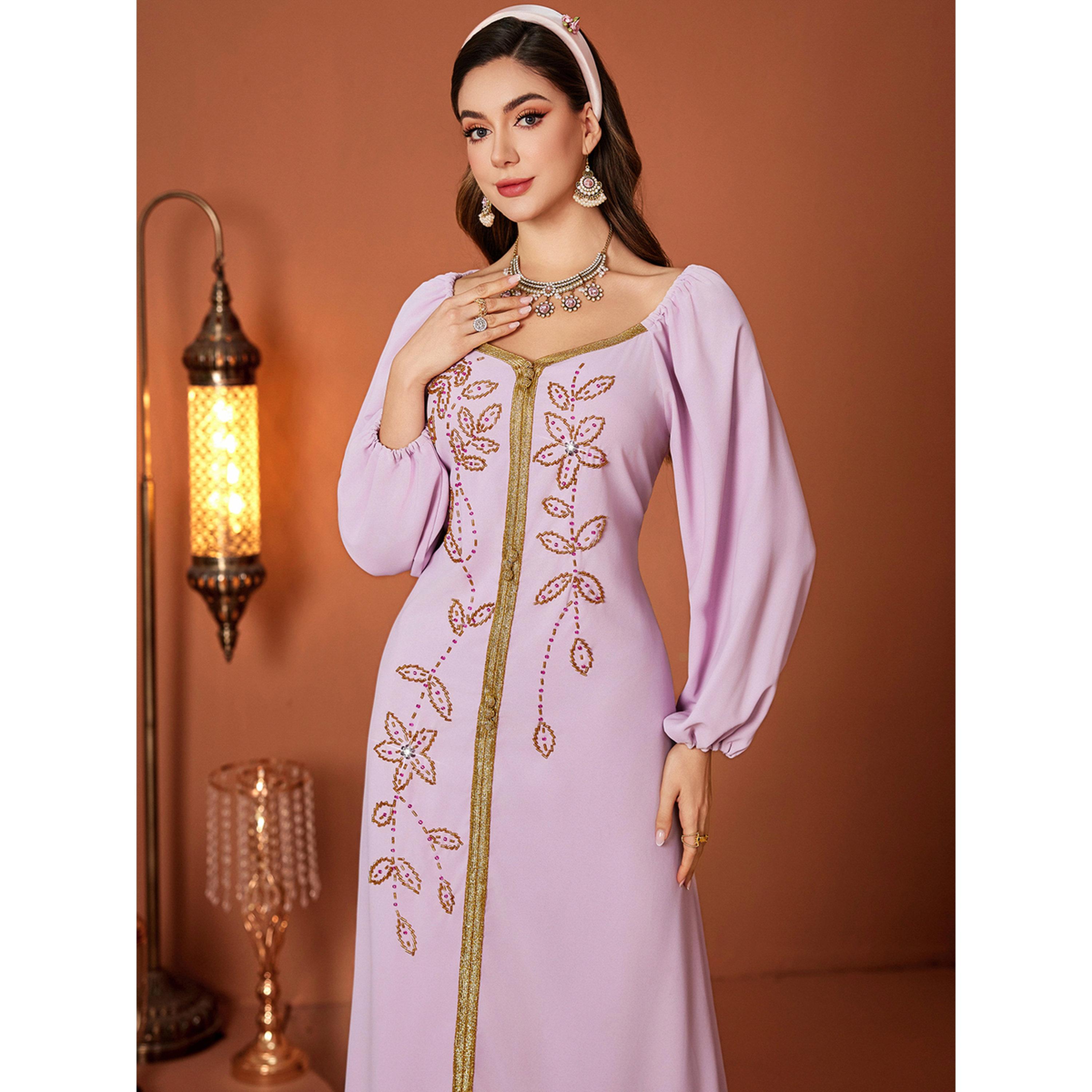 جلابية مزينة بالفصوص وحواف ذهبية-women-arabicclothing-jalabiyas-image-3