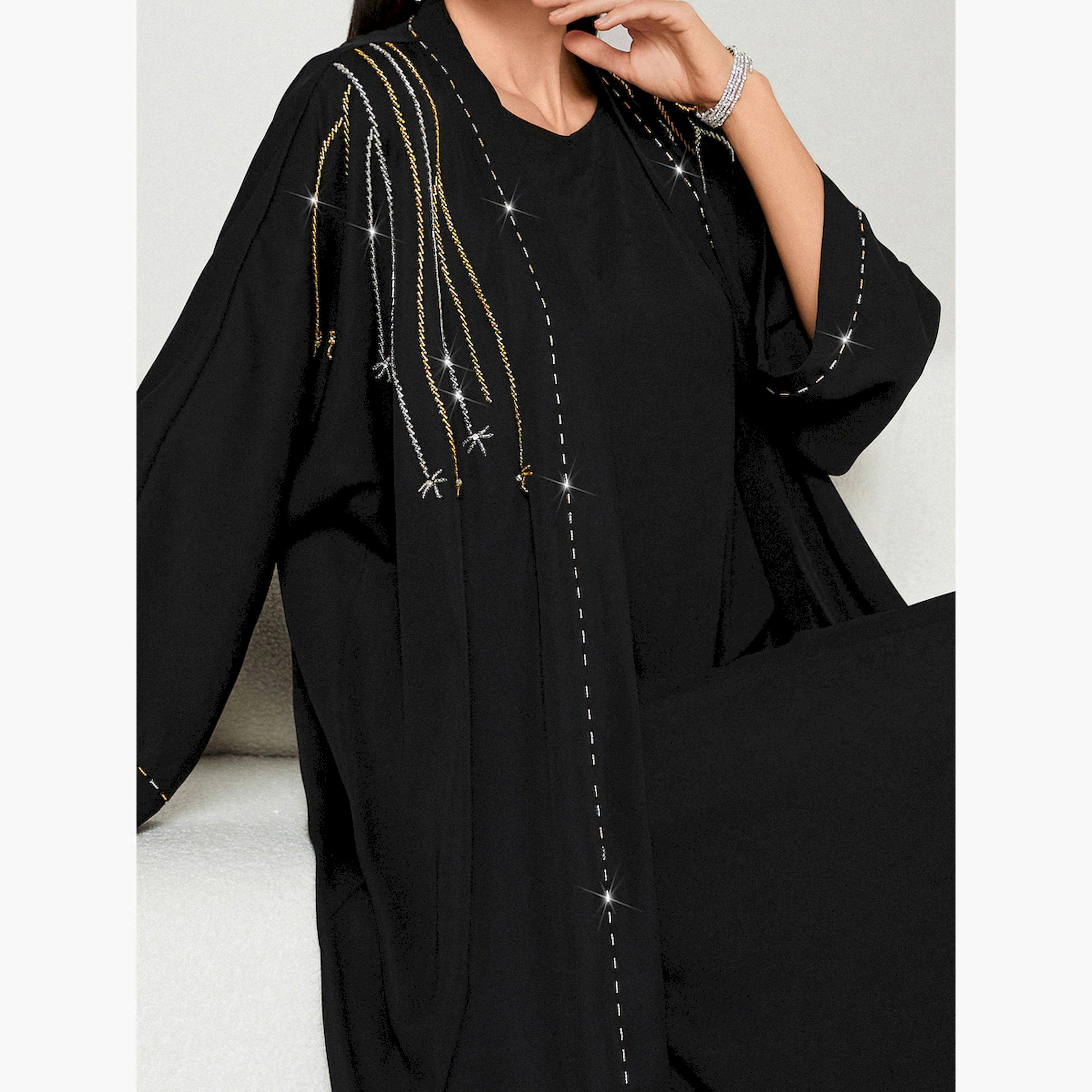 طقم من عباية وفستان طويل محتشم مزين-women-arabicclothing-sets-image-5
