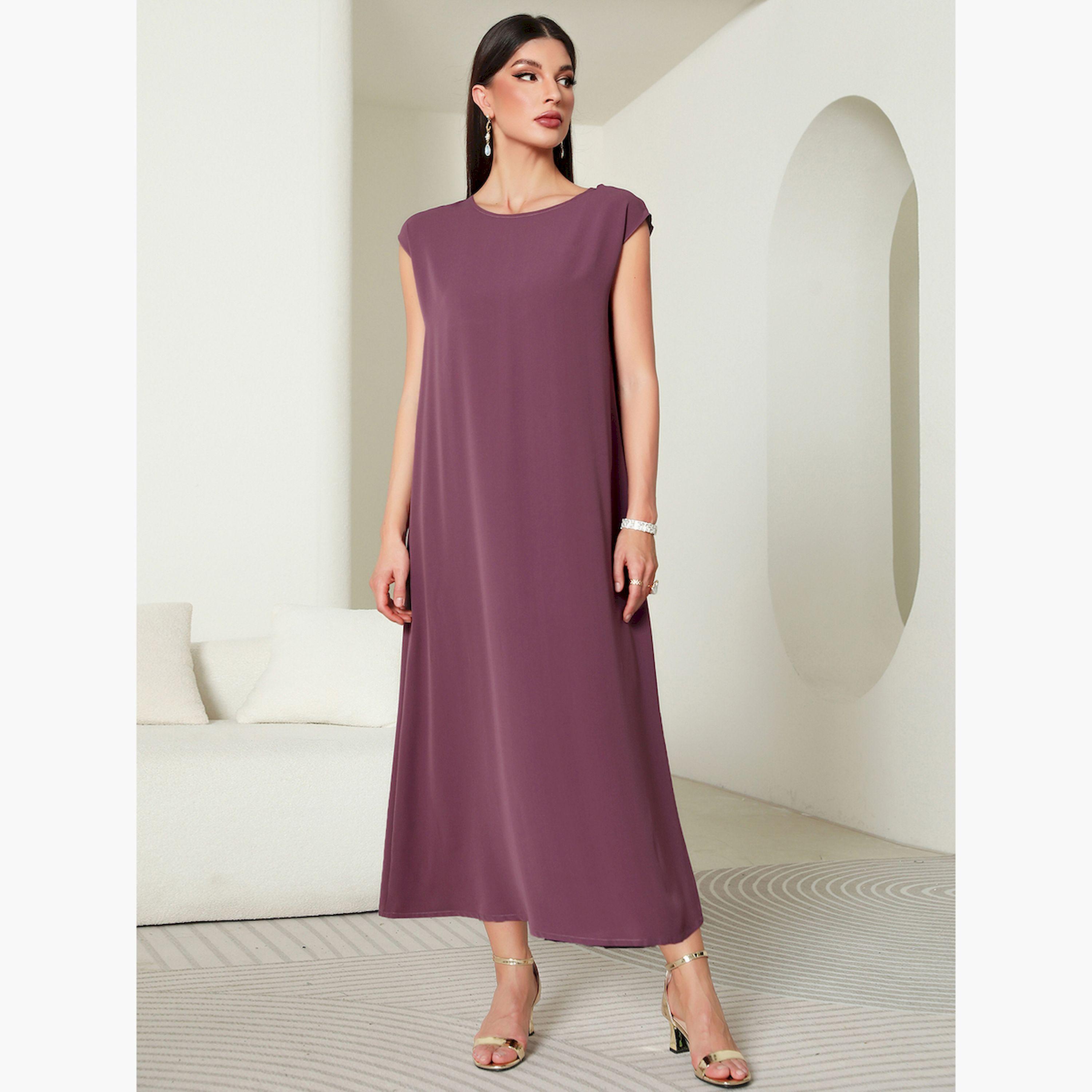 Take Two Women Purple Rhinestone Embellished Abaya with Inner Dress Set-women-arabicclothing-sets-image-3
