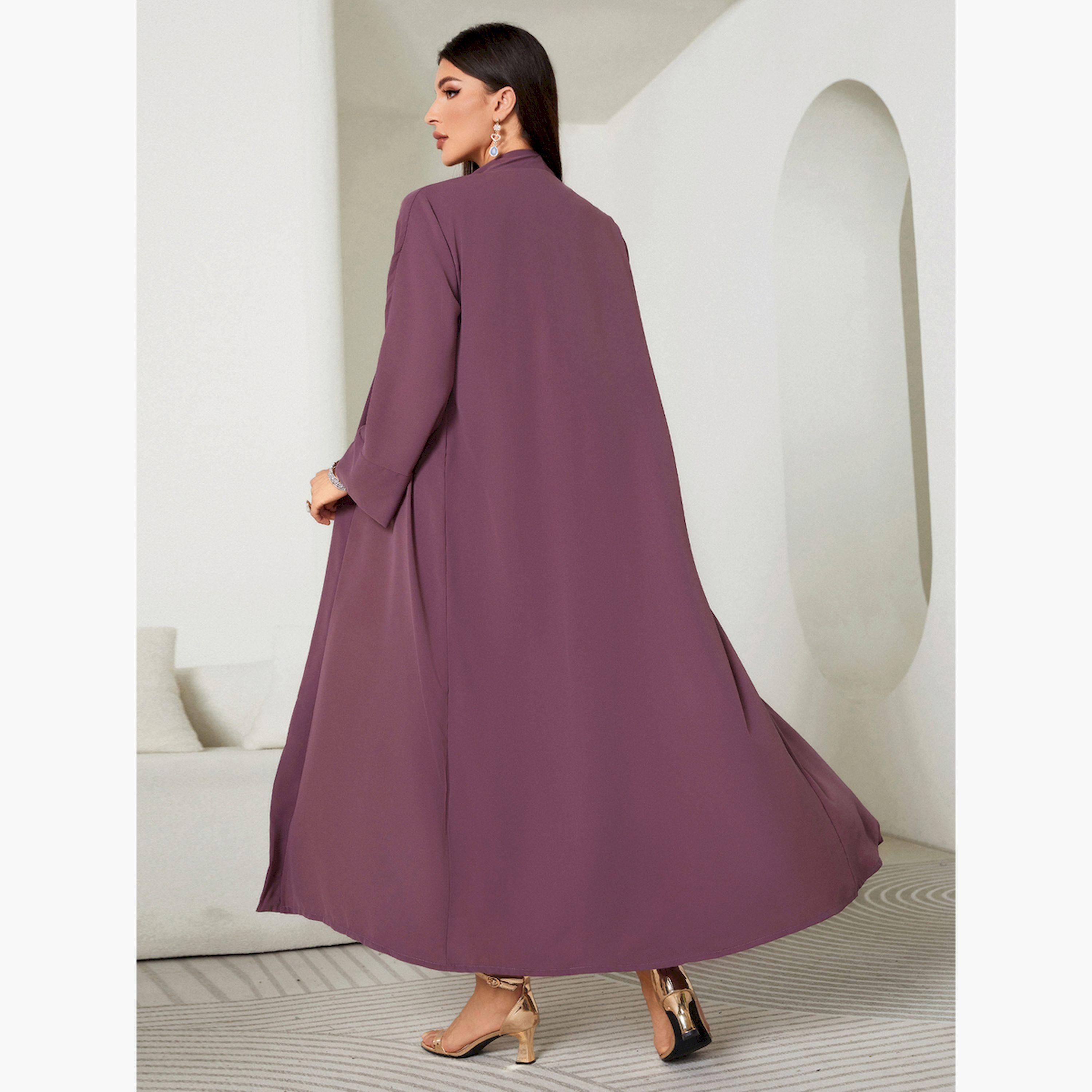 Take Two Women Purple Rhinestone Embellished Abaya with Inner Dress Set-women-arabicclothing-sets-image-5