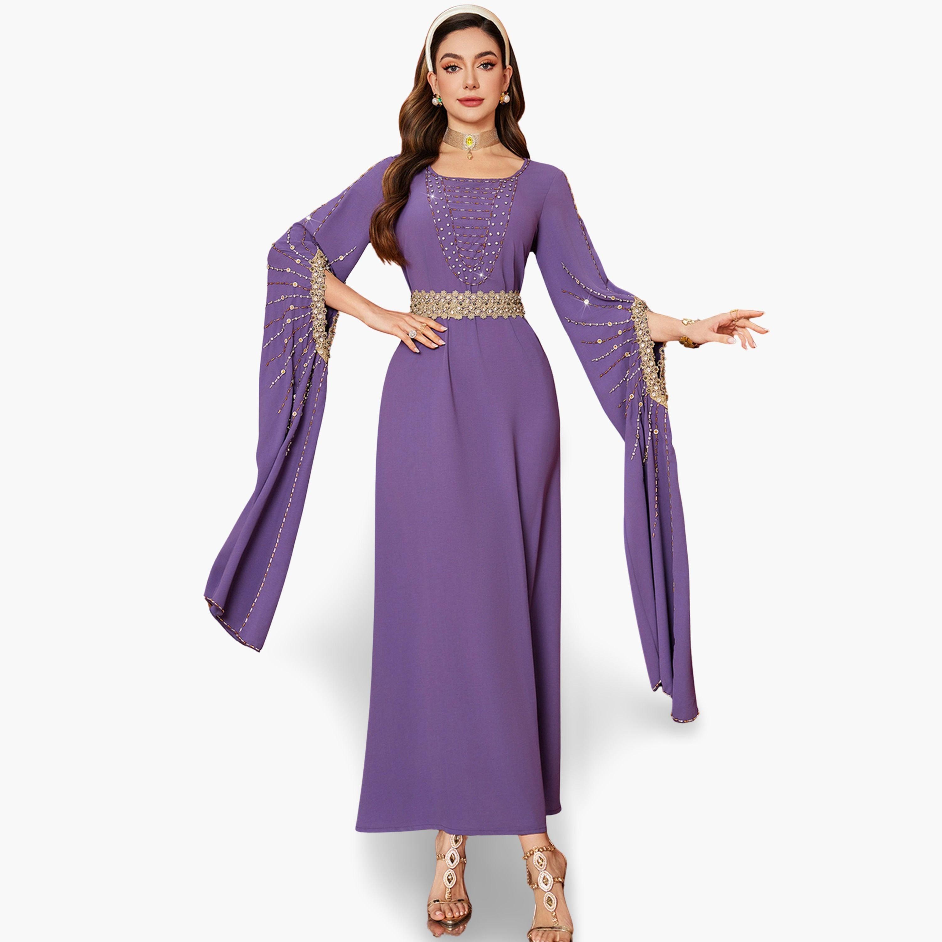 جلابية مزينة بالفصوص وأكمام بفتحة-women-arabicclothing-jalabiyas-image-1