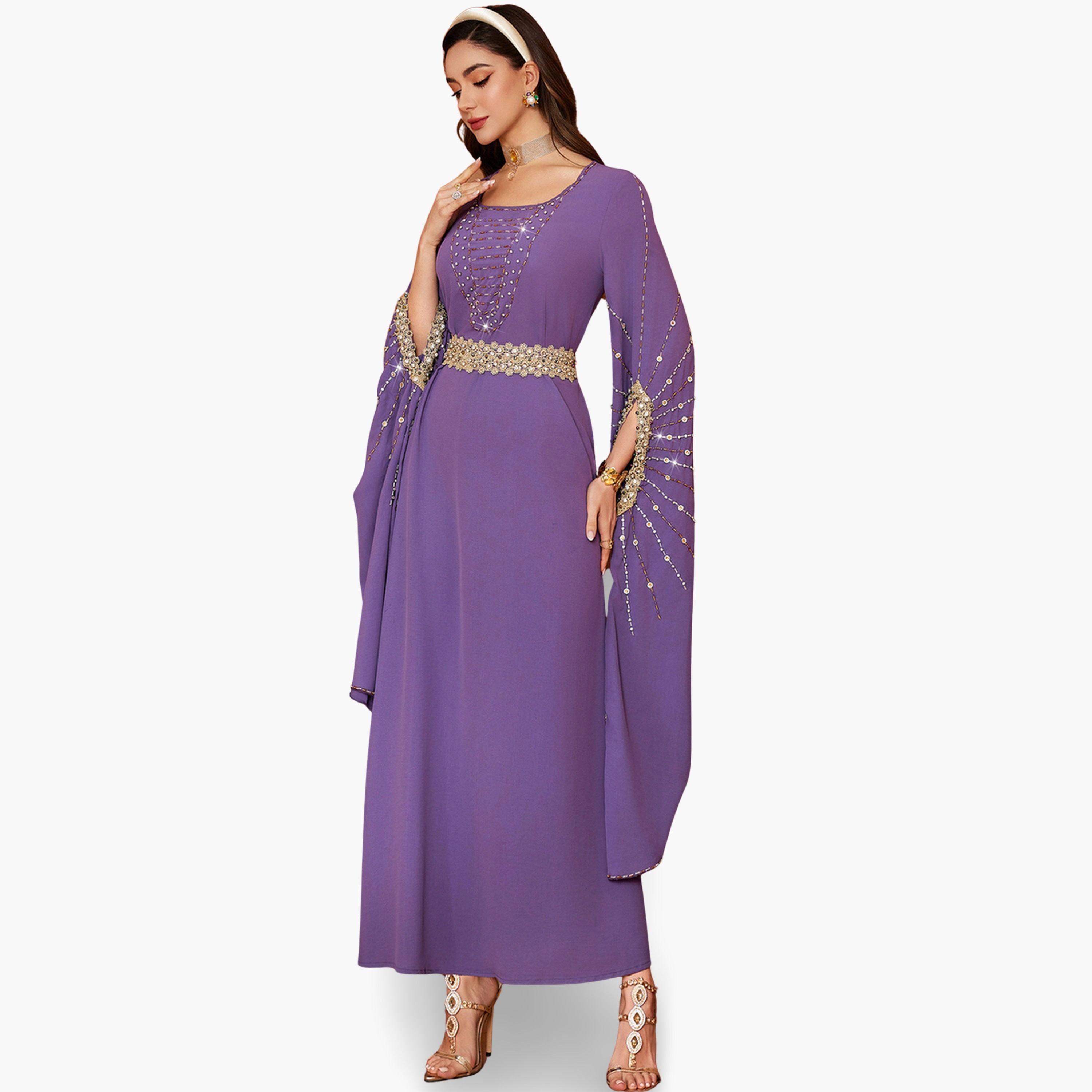 جلابية مزينة بالفصوص وأكمام بفتحة-women-arabicclothing-jalabiyas-image-2