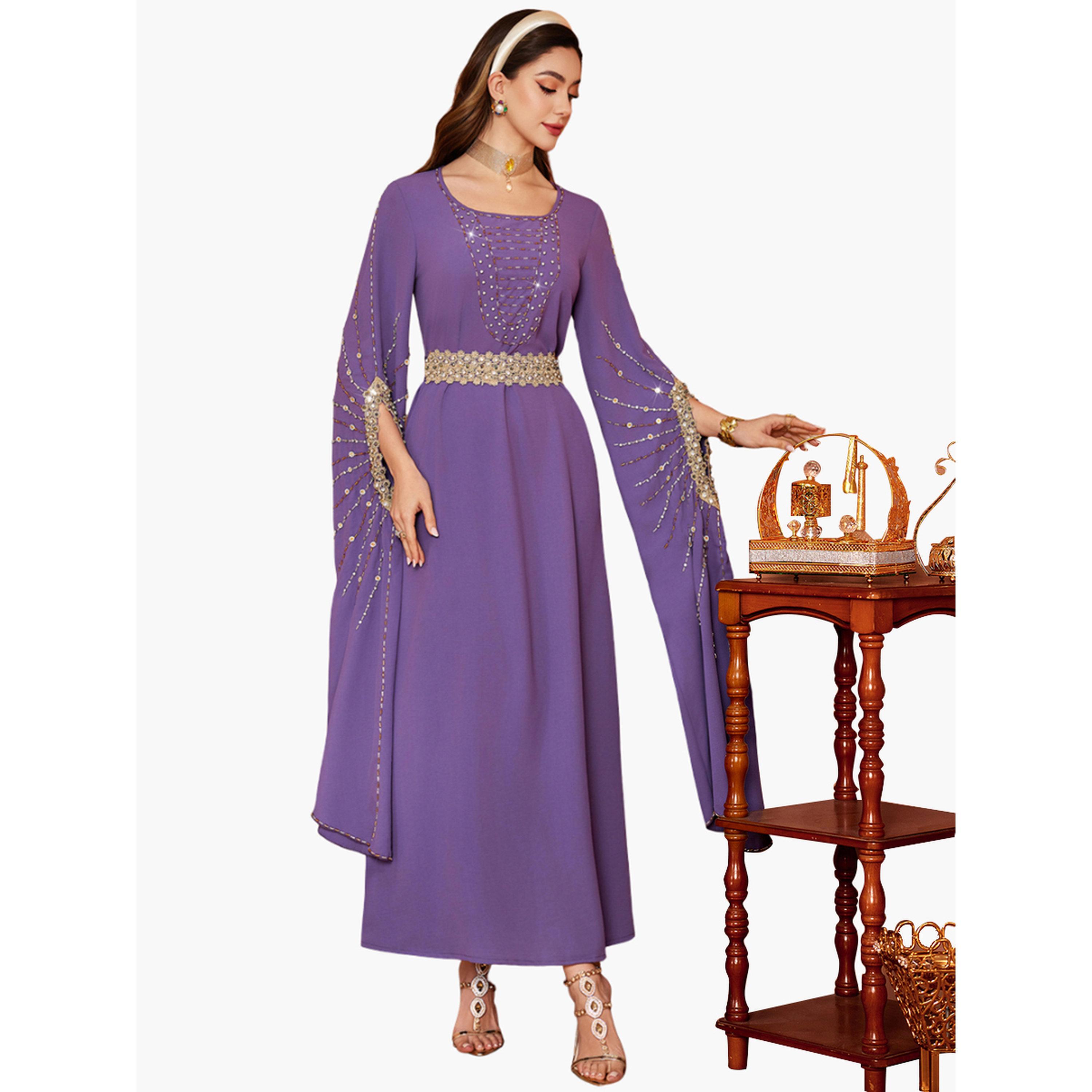 جلابية مزينة بالفصوص وأكمام بفتحة-women-arabicclothing-jalabiyas-image-4