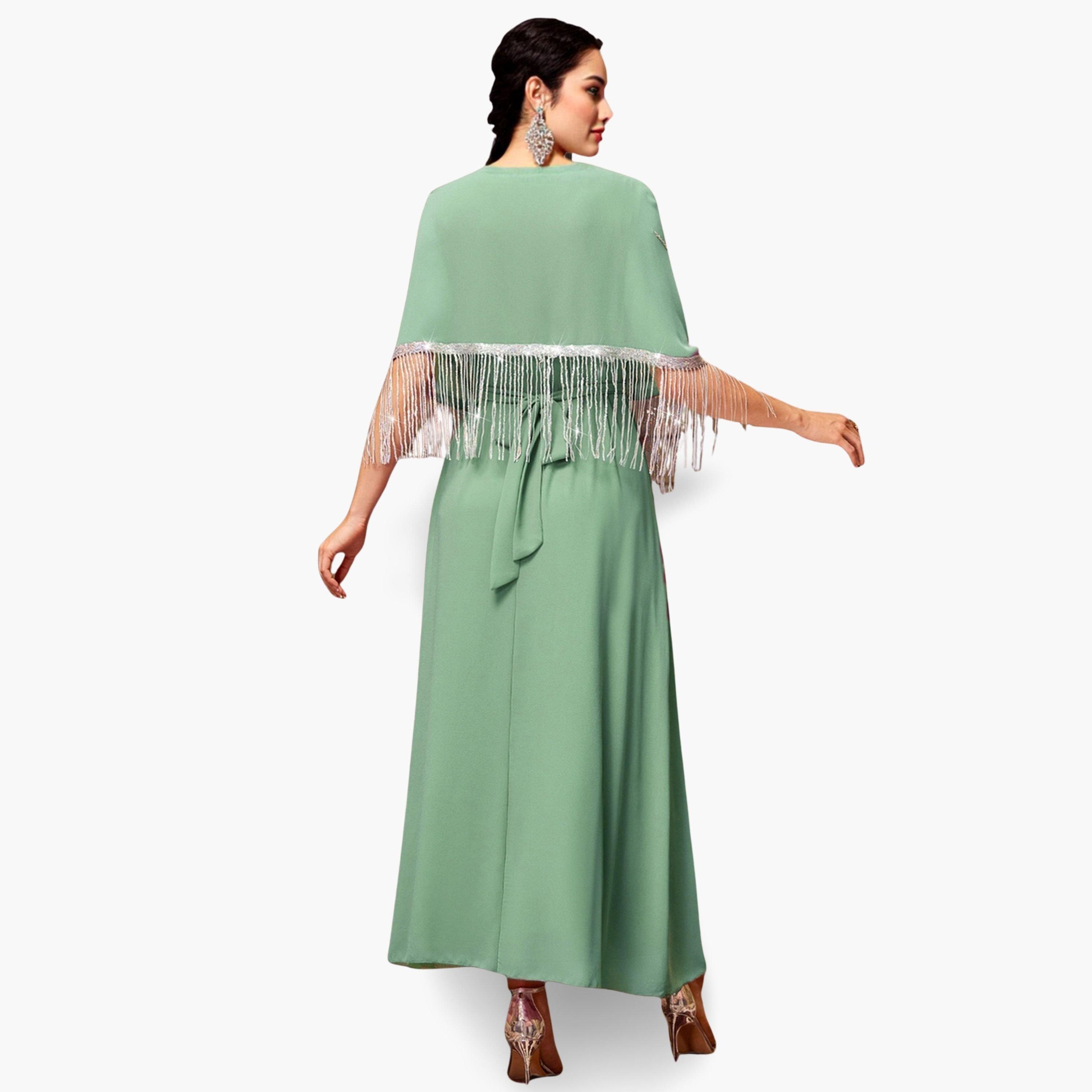 Take Two Women Green Rhinestone Embellished Tasselled Jalabiya-women-arabicclothing-jalabiyas-image-3