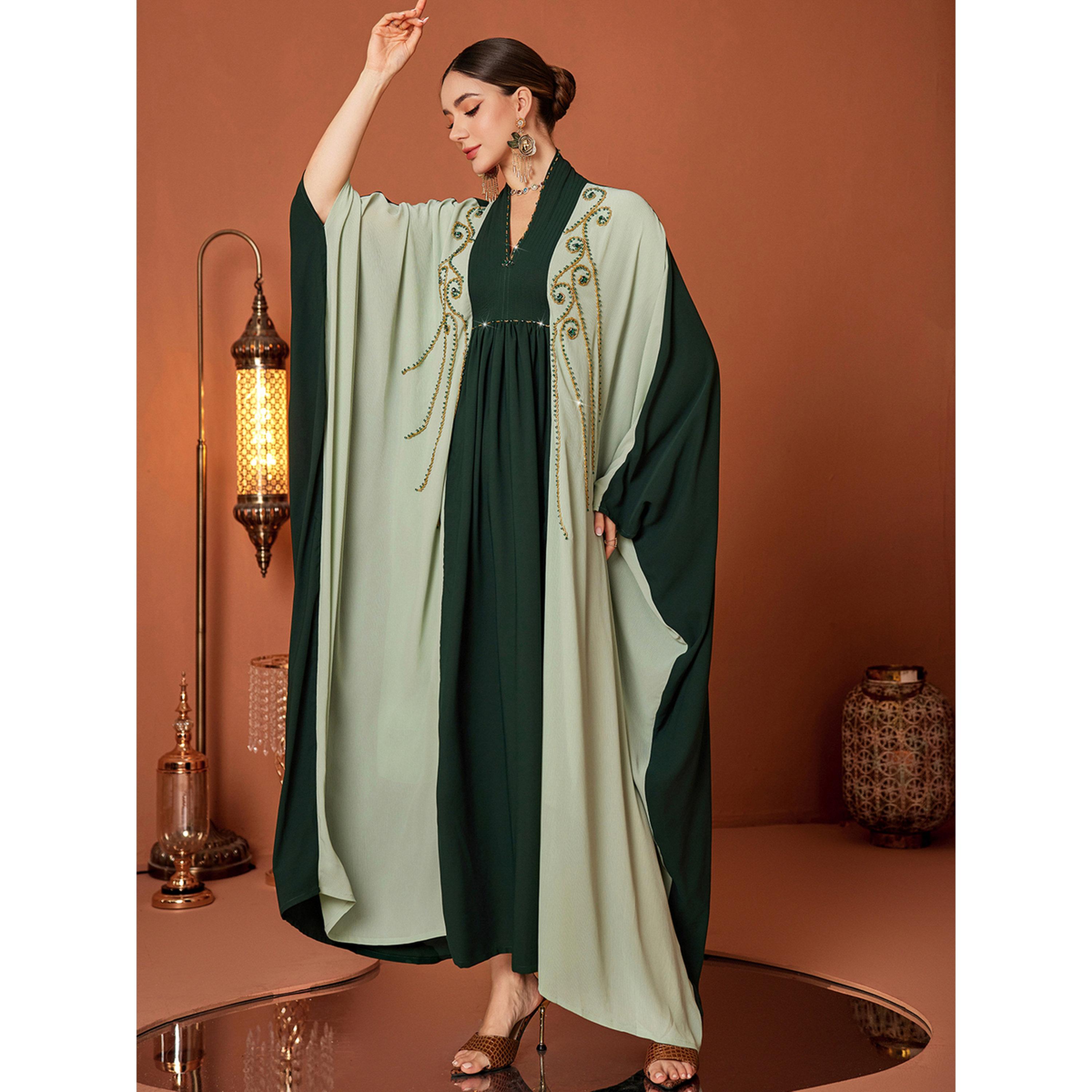 Take Two Women Color Blocked Rhinestone Kimono Sleeve Jalabiya-women-arabicclothing-jalabiyas-image-2